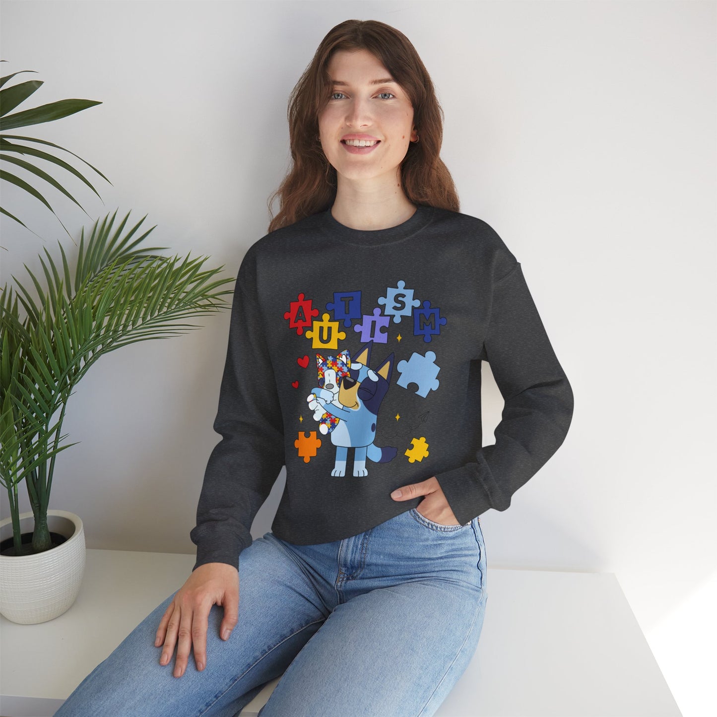 Autism Awareness Puzzle Bluey Paw Crewneck Sweatshirt