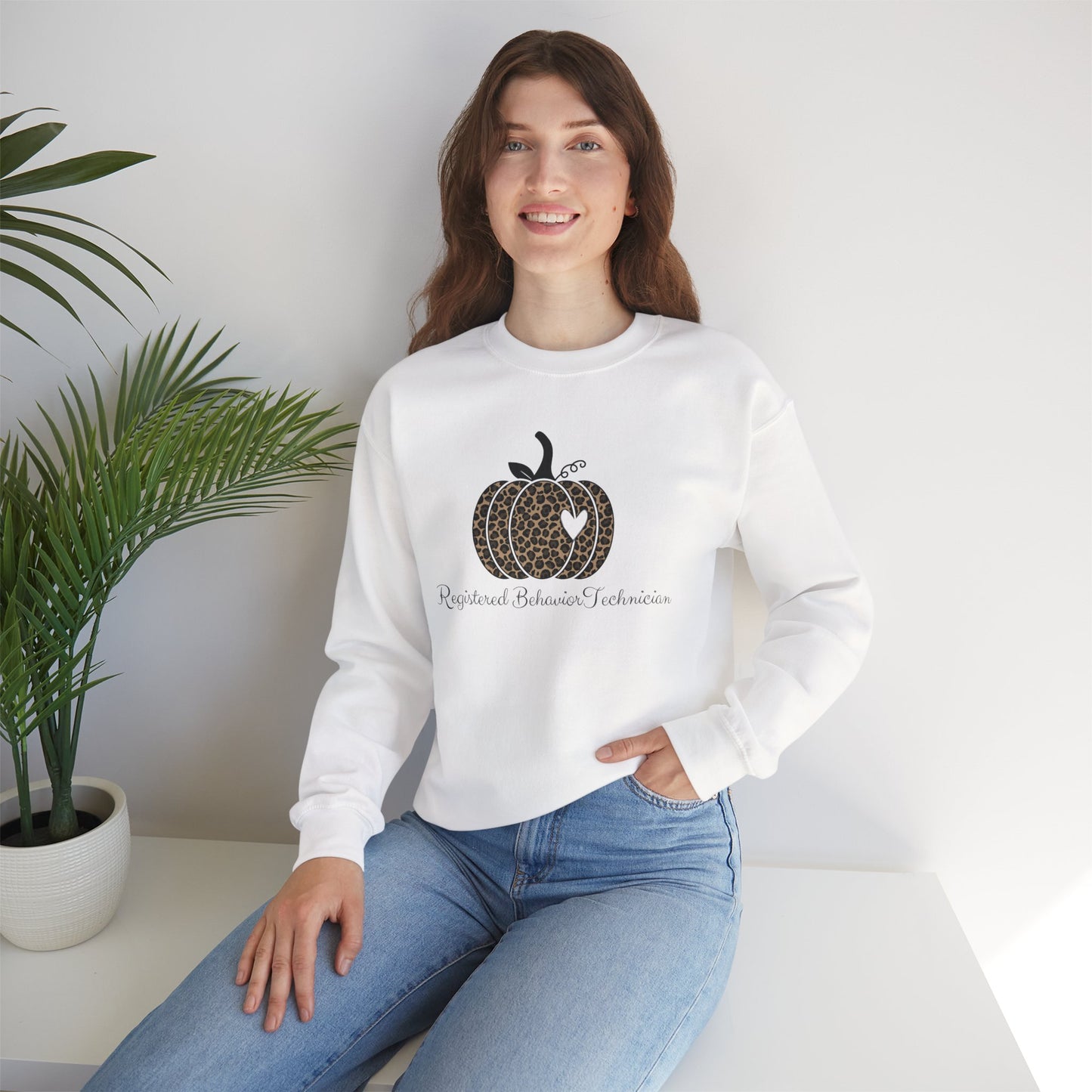 Crewneck Sweatshirt — Leopard Pumpkin "Registered Behavior Technician" Fall Sweatshirt