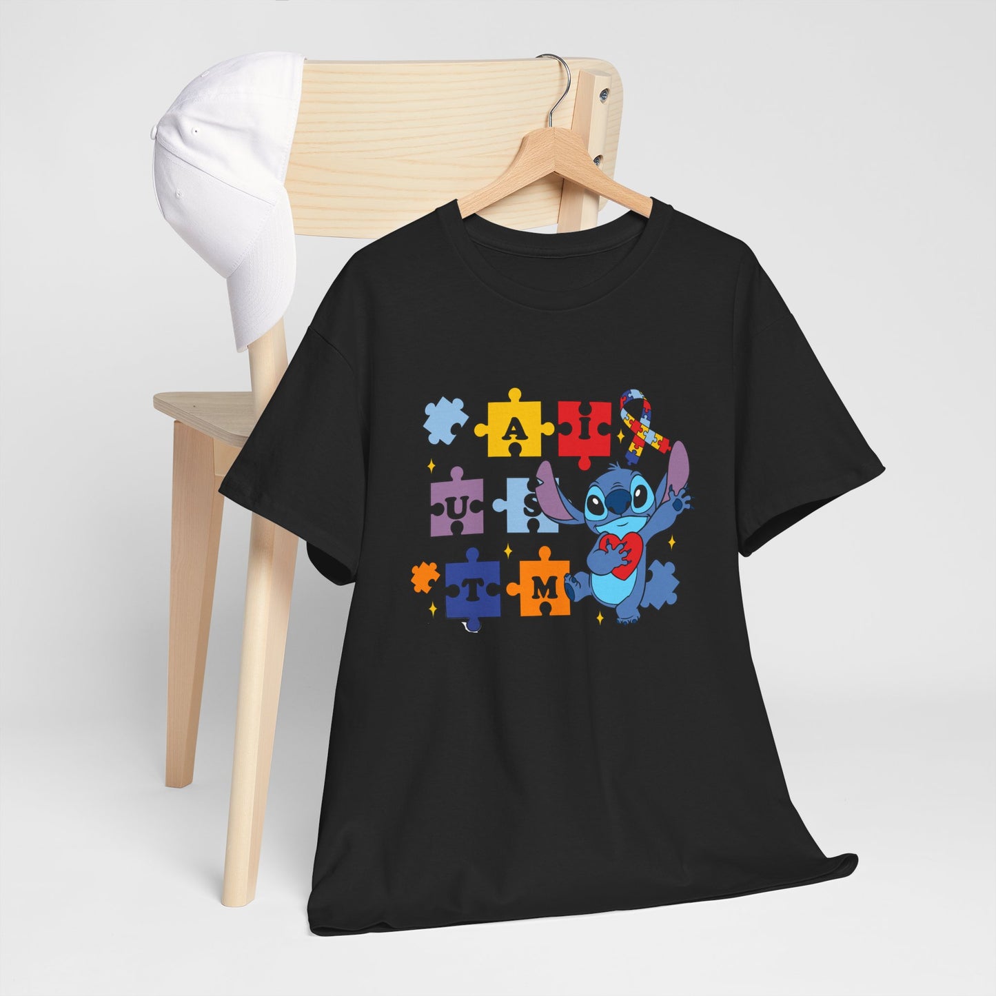 Autism Awareness Puzzle Heart Tee - Cute Blue Alien Character