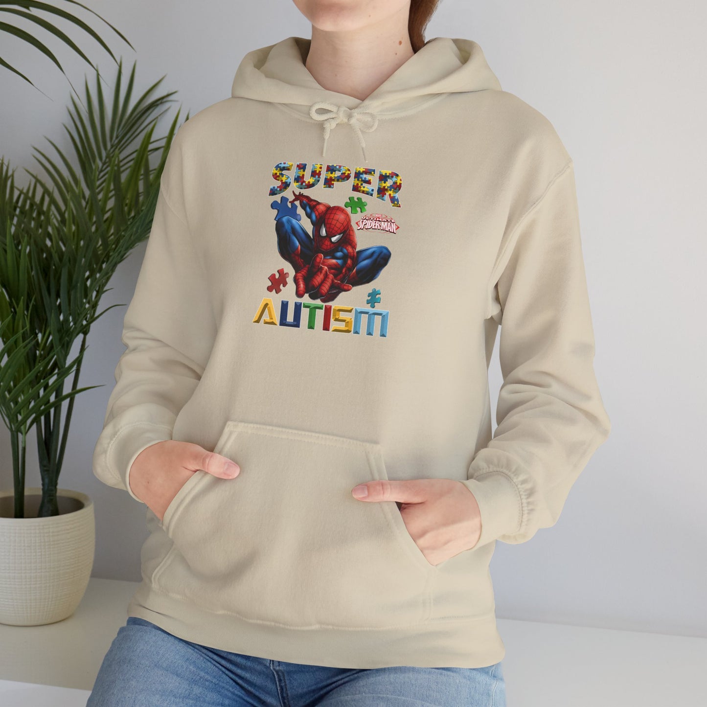 Autism Awareness Hoodie – "Super for Autism" Colorful Puzzle Hero Design