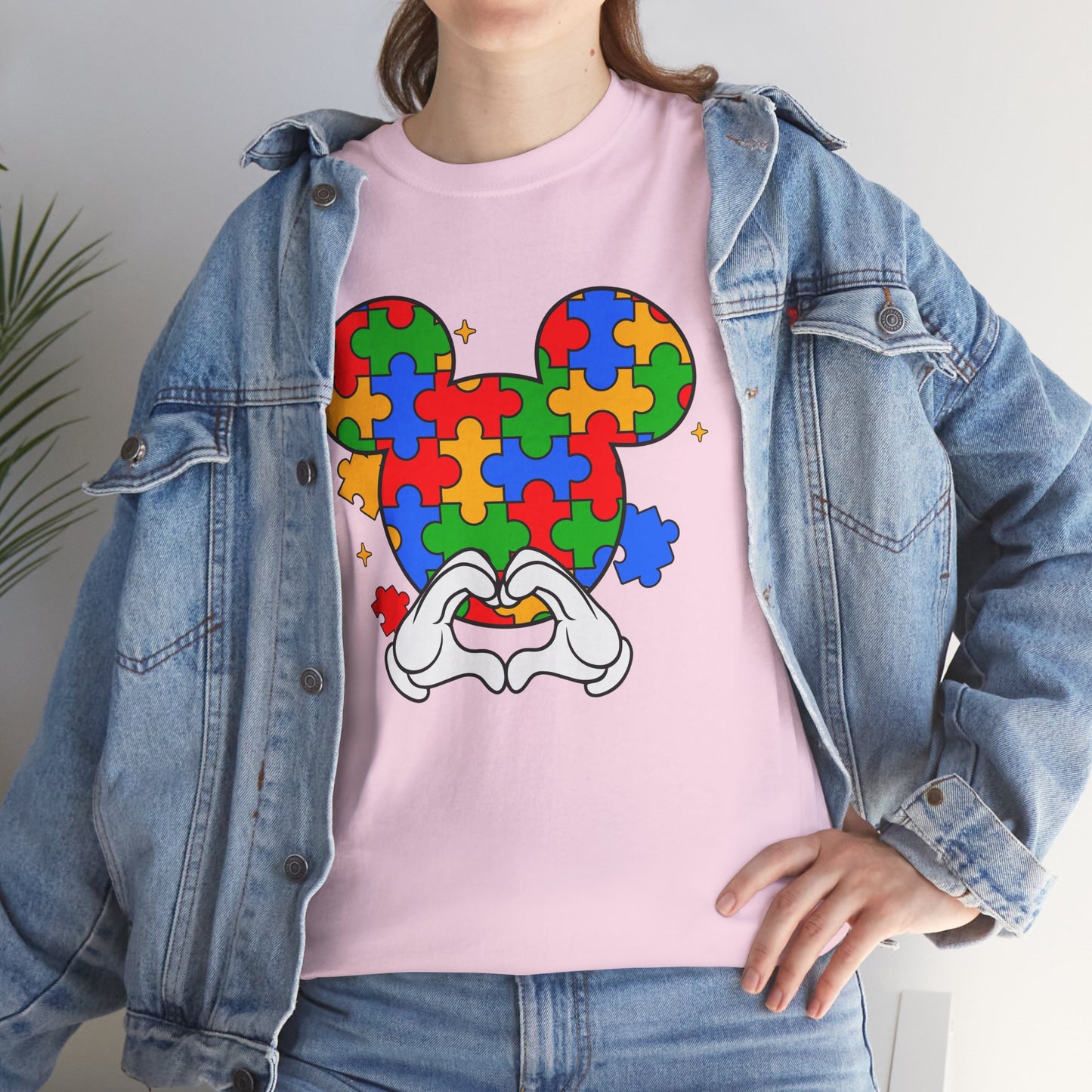 Autism Puzzle Mickey Ears T-Shirt — Colorful Puzzle Piece Heart Tee