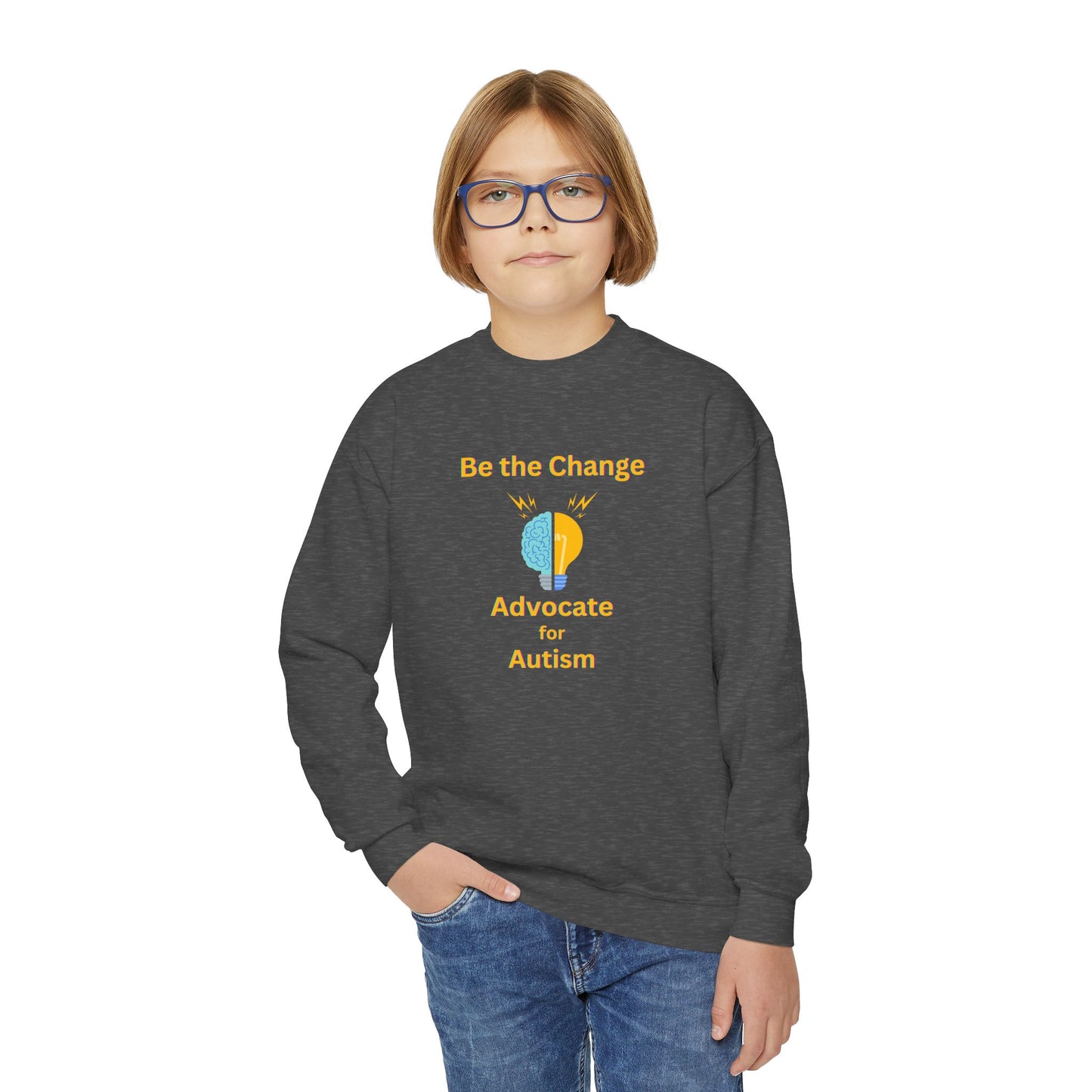 Advocate for Autism Youth Crewneck Sweatshirt — "Be the Change" Awareness Pullover