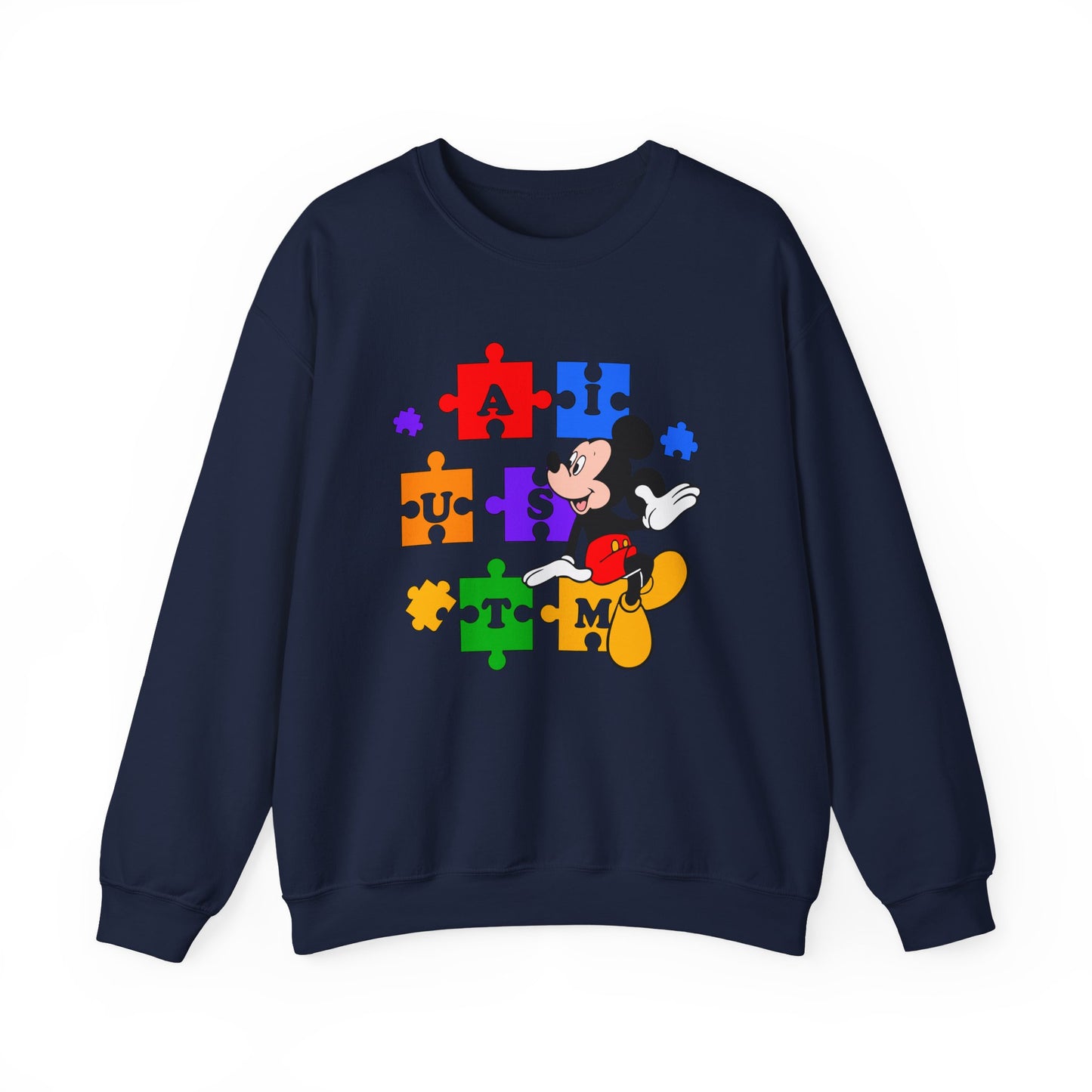 Autism Awareness Crewneck Sweatshirt — Mickey Puzzle Piece Design