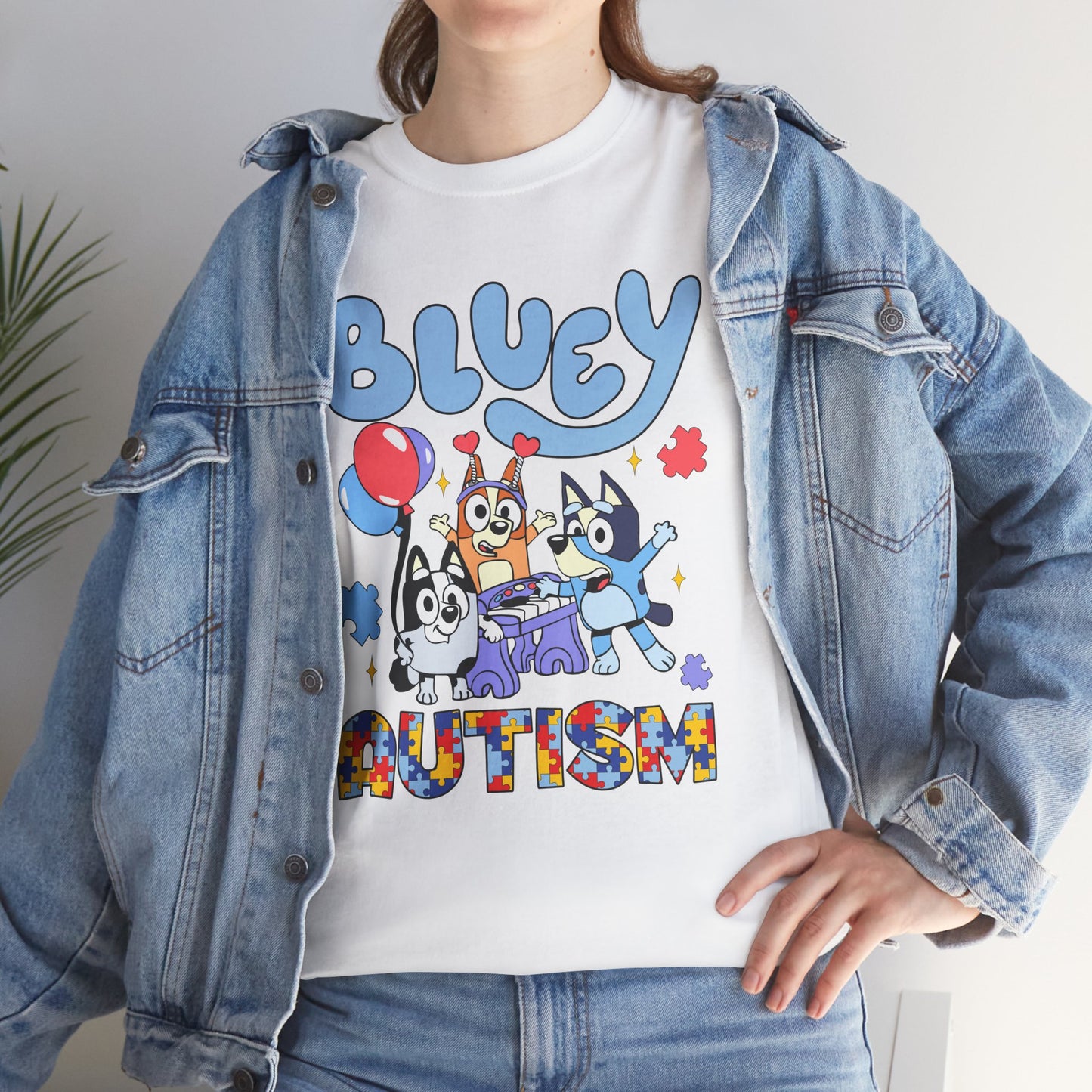 Bluey Autism Puzzle-Pattern T-Shirt