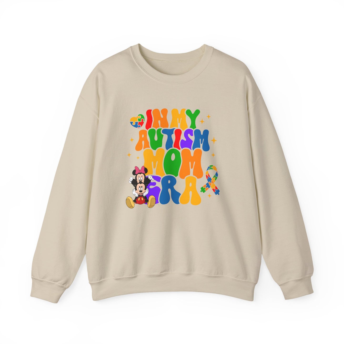 Autism Mom Crewneck Sweatshirt – Colorful Puzzle Ribbon Awareness Pullover