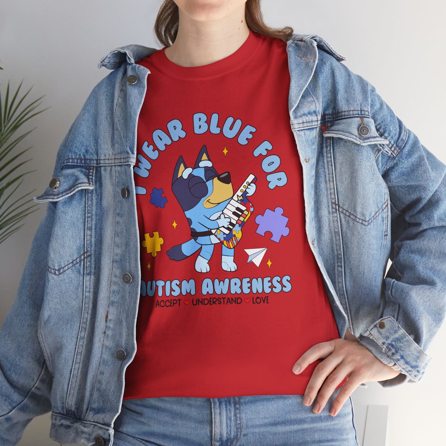 Autism Awareness T-Shirt — "I Wear Blue For" Cute Cat Puzzle Design