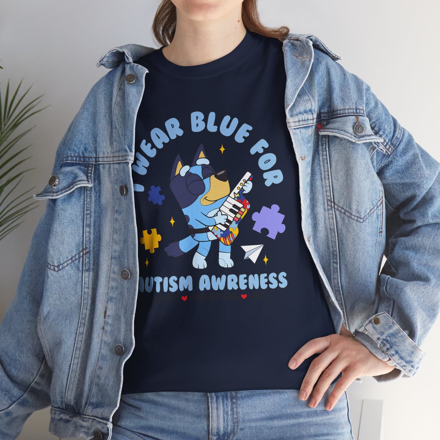 Autism Awareness T-Shirt — "I Wear Blue For" Cute Cat Puzzle Design