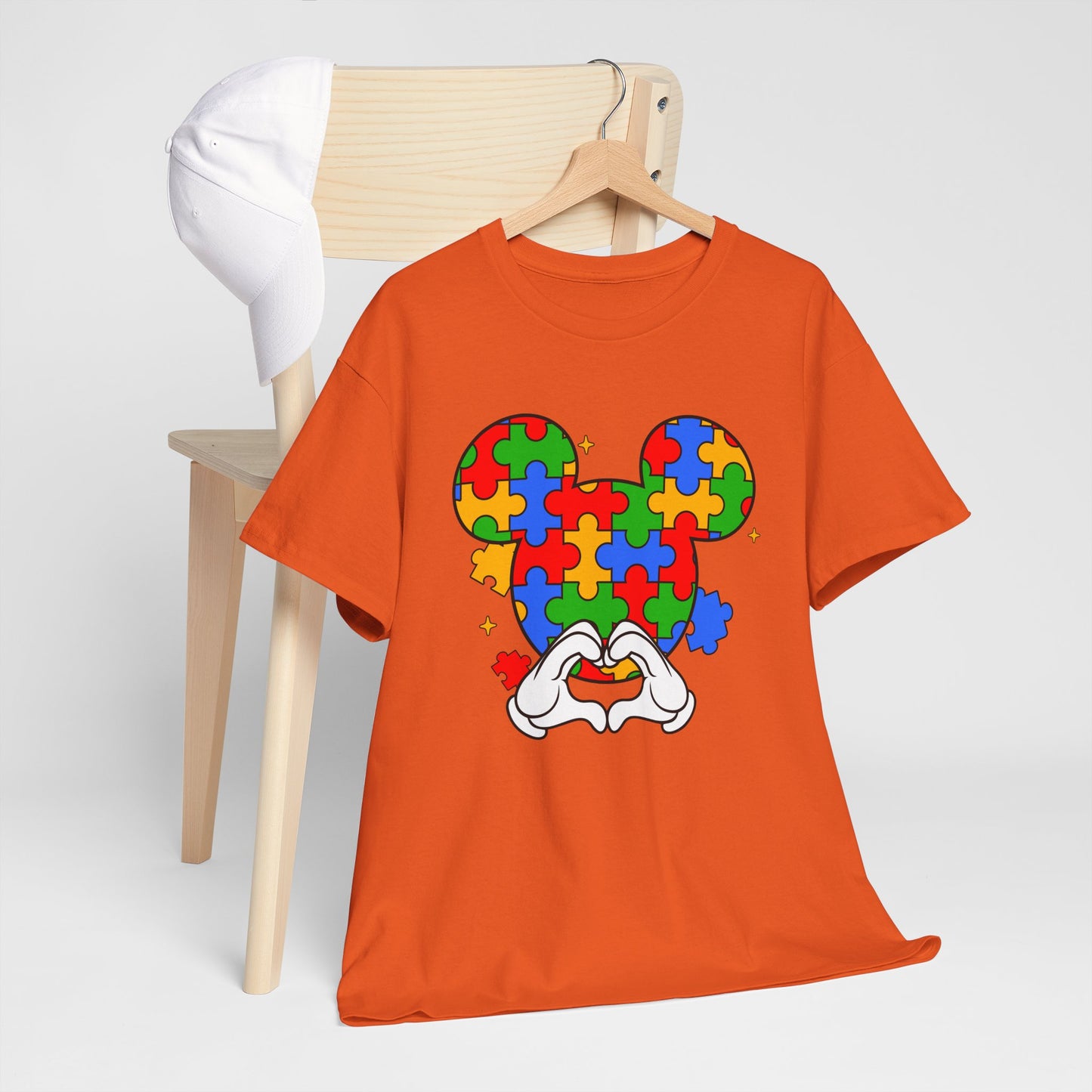 Autism Puzzle Mickey Ears T-Shirt — Colorful Puzzle Piece Heart Tee