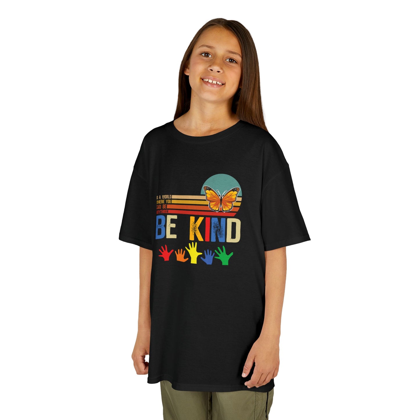 Be Kind Kids Heavy Cotton Tee - Colorful Butterfly Design