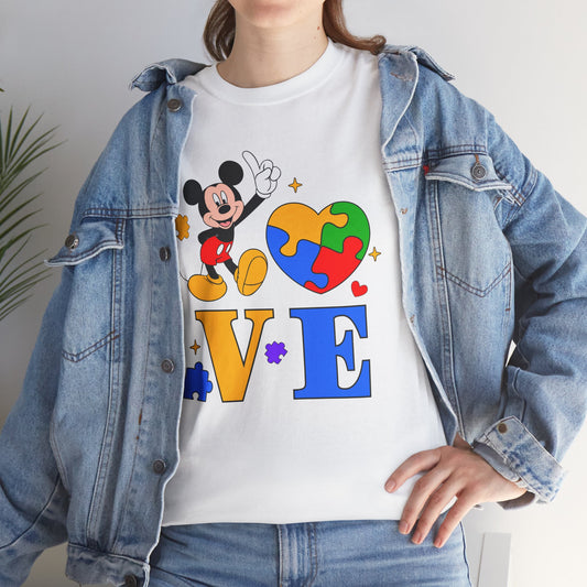 Kid-Friendly Love Puzzle Tee with Cartoon Mouse