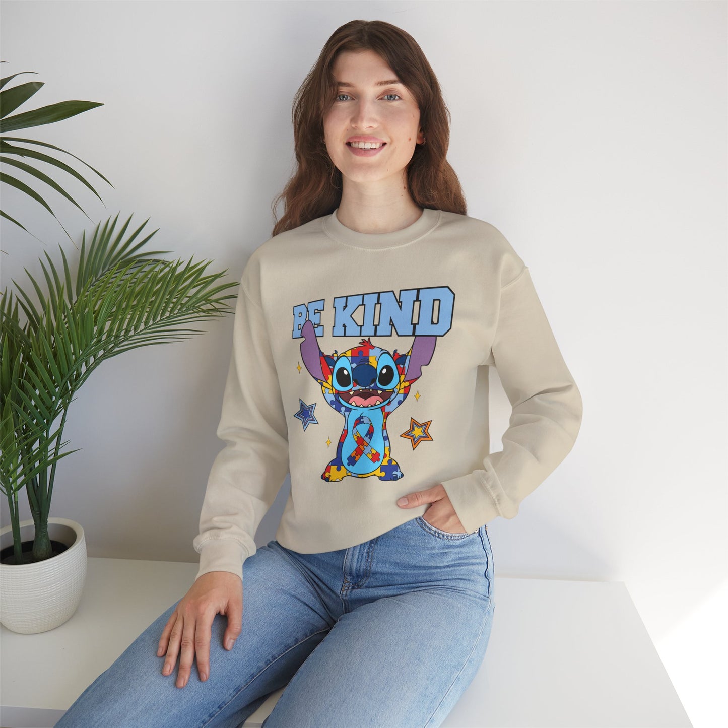 Be Kind Crewneck Sweatshirt — Cute Colorful Cartoon Character Graphic