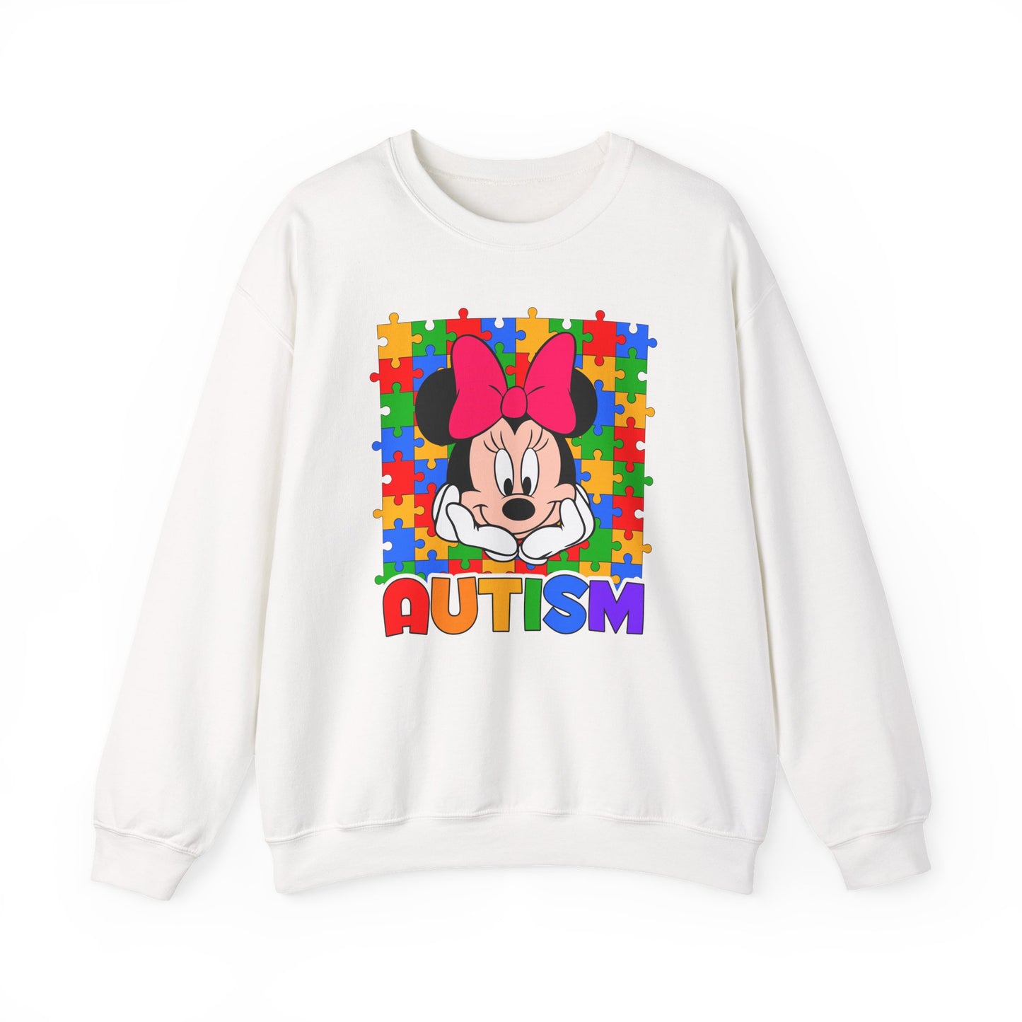 Autism Awareness Sweatshirt — Rainbow Puzzle Heart Character Design