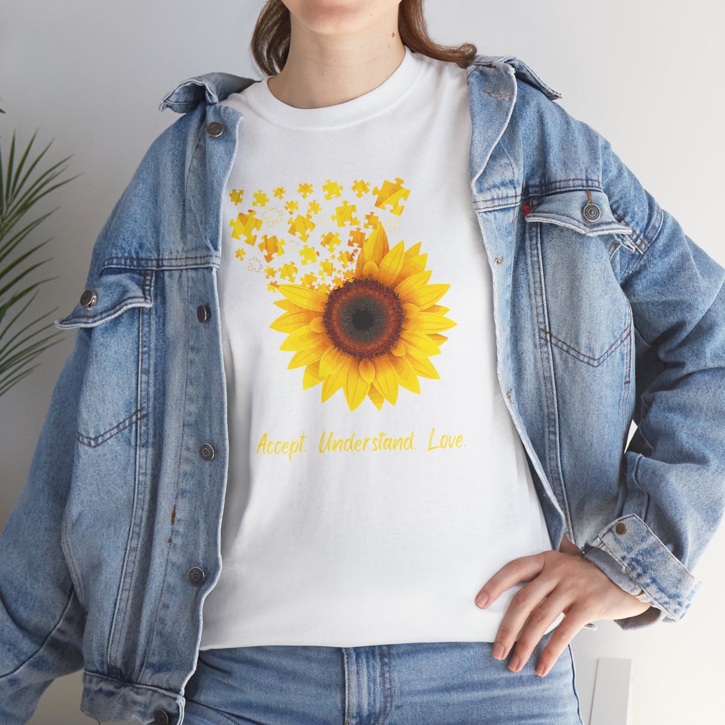 Sunflower Love Unisex Heavy Cotton Tee - Accept Understand Love Shirt