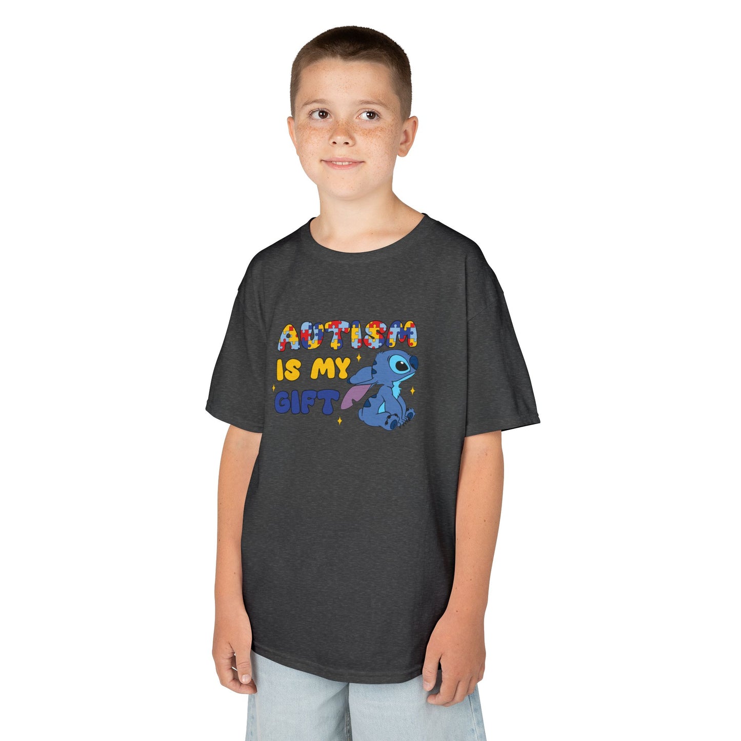 Kids T-Shirt — "Autism Is My Gift" Colorful Puzzle Heart Design