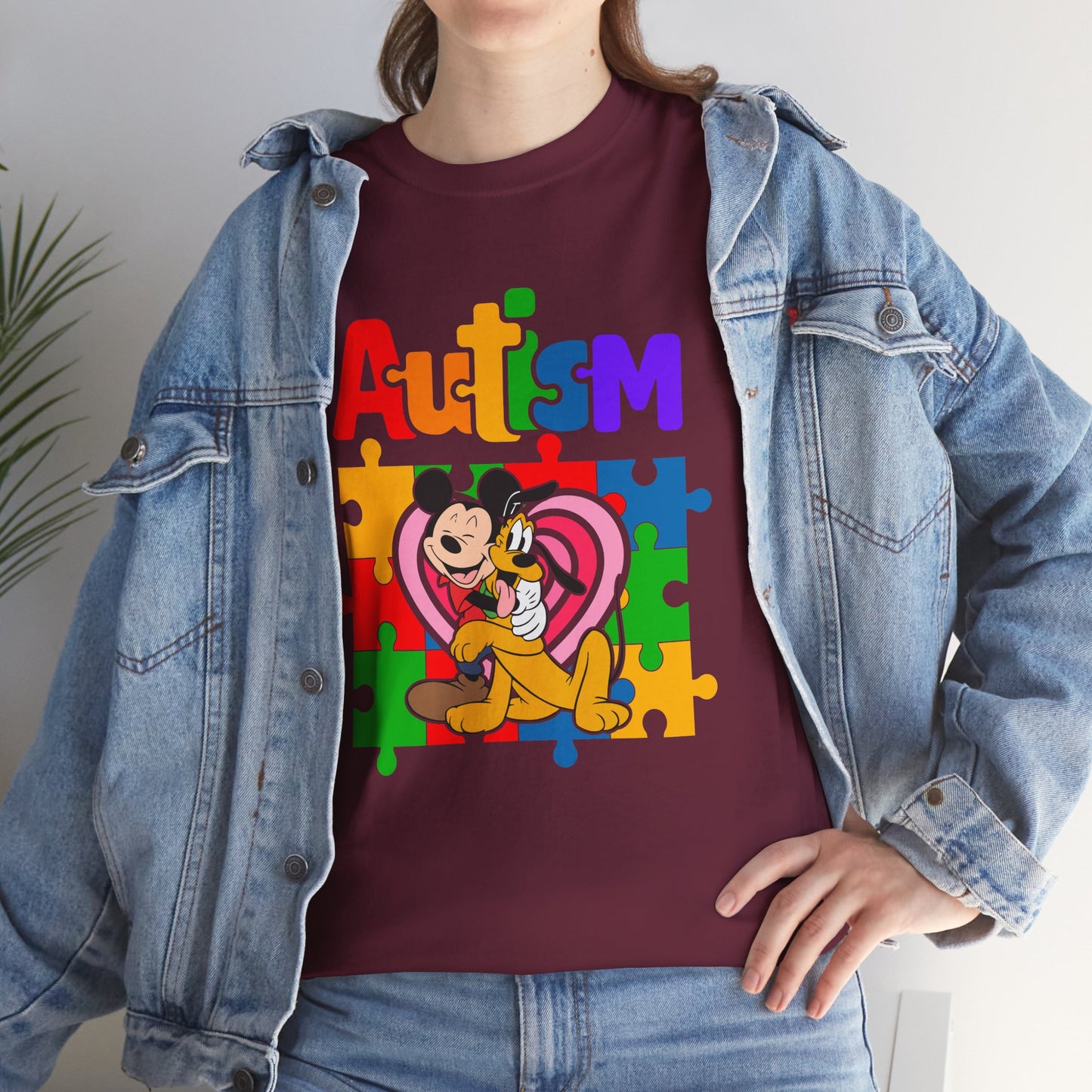 Autism Awareness Puzzle Heart T-Shirt — Colorful Mickey Support Tee
