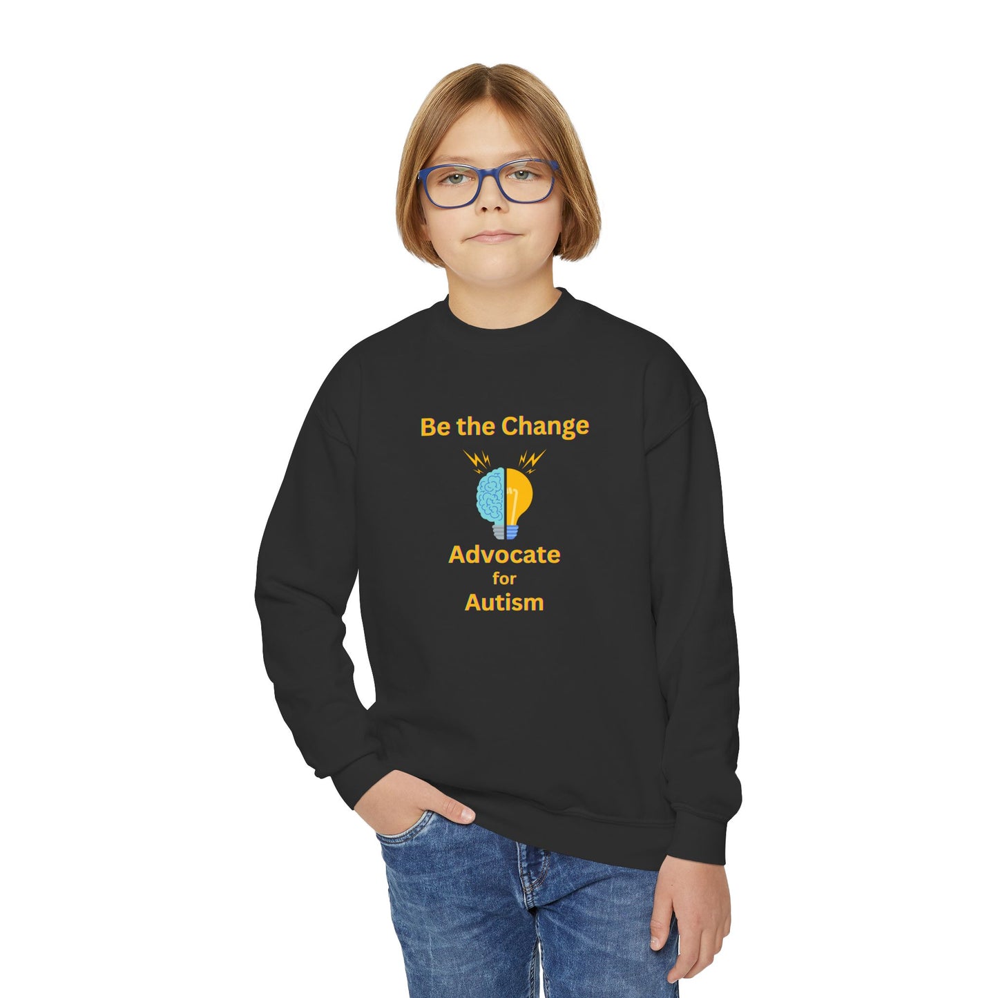 Advocate for Autism Youth Crewneck Sweatshirt — "Be the Change" Awareness Pullover