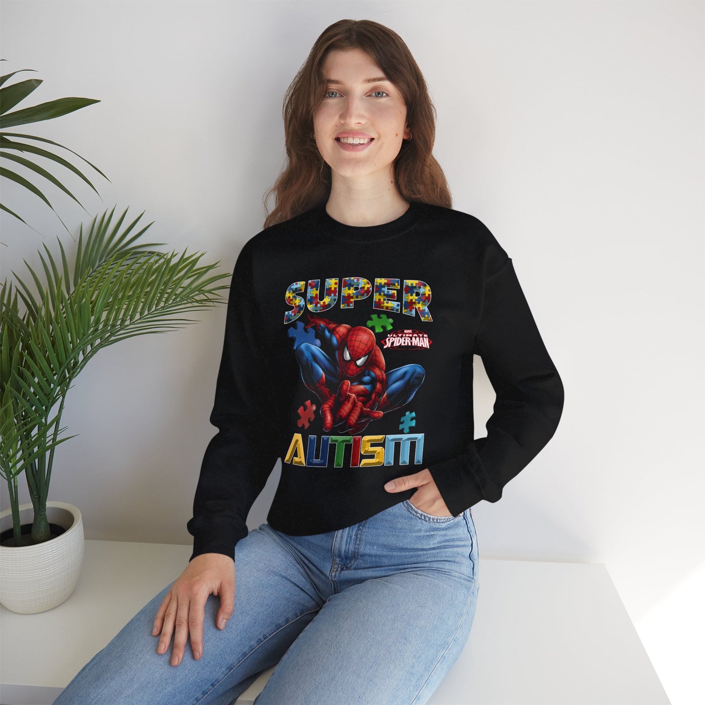 Autism Awareness Sweatshirt — "Super Autism" Puzzle-Logo Crewneck