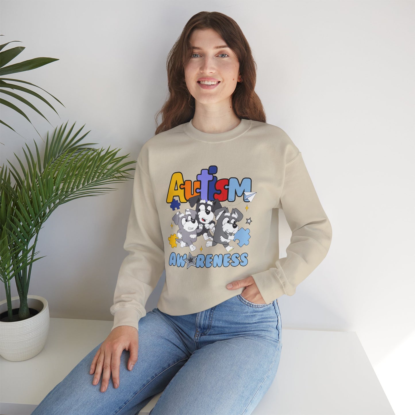 Autism Awareness Crewneck Sweatshirt – Colorful Puzzle Piece Design