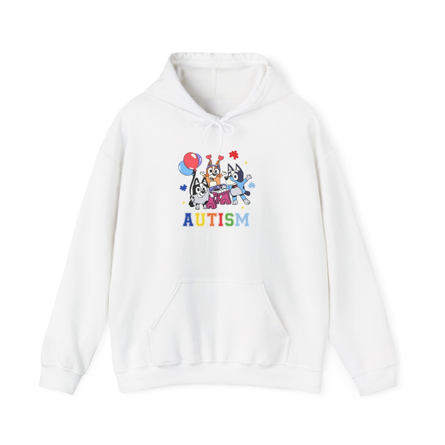 Autism Awareness Hoodie — Colorful Characters & 'AUTISM' Text