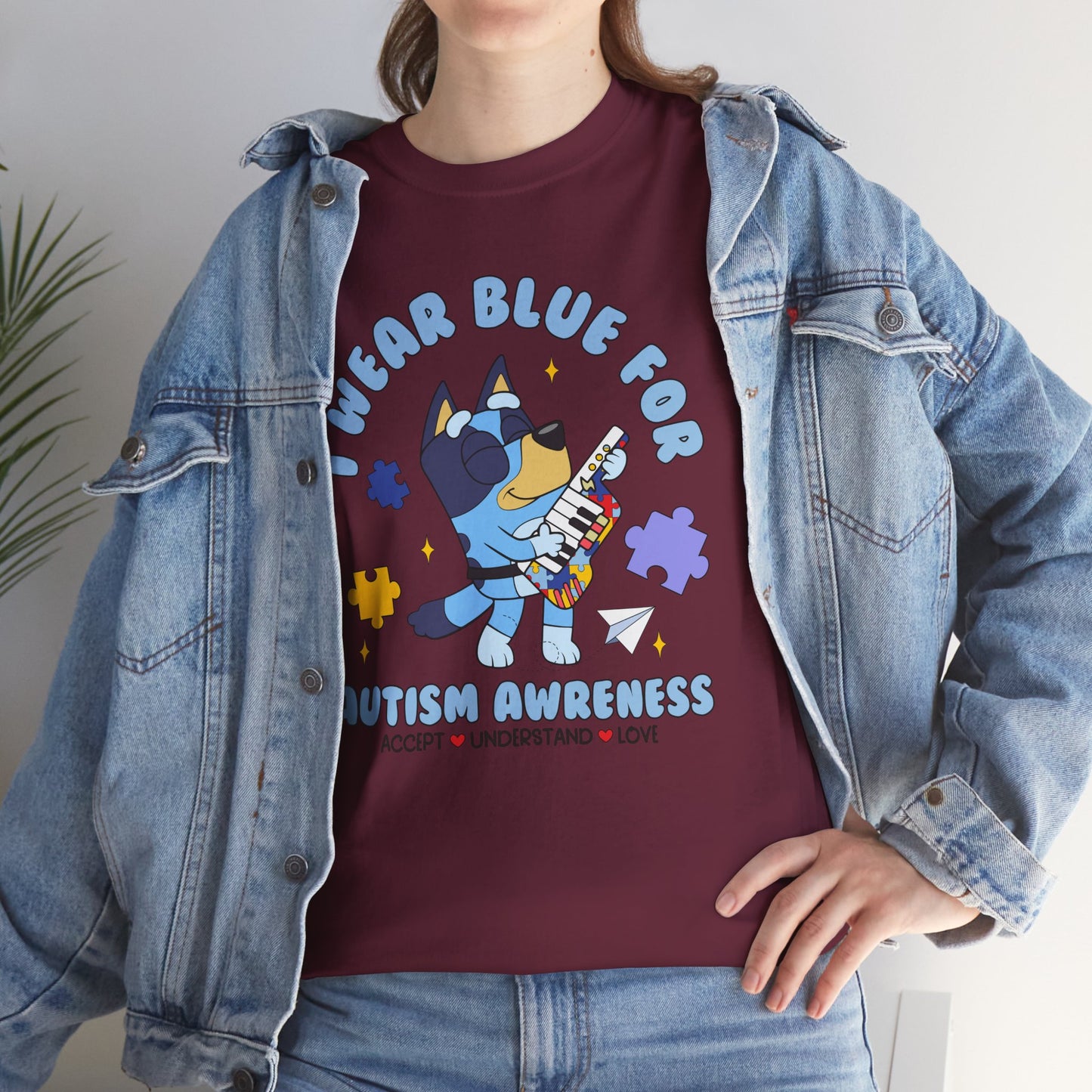 Autism Awareness T-Shirt — "I Wear Blue For" Cute Cat Puzzle Design