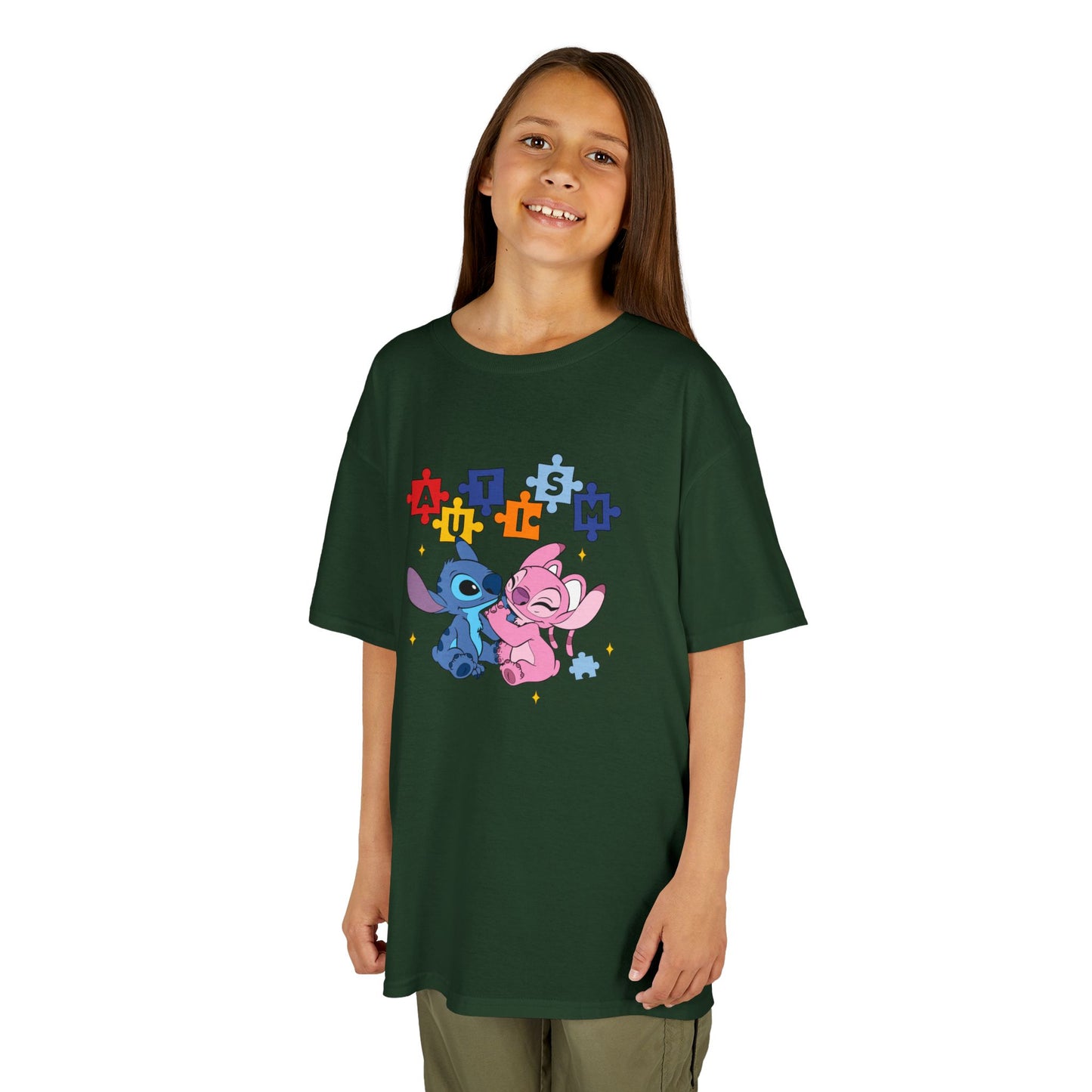 Kids Tee — Cute Stitch & Angel Heart Puzzle Design