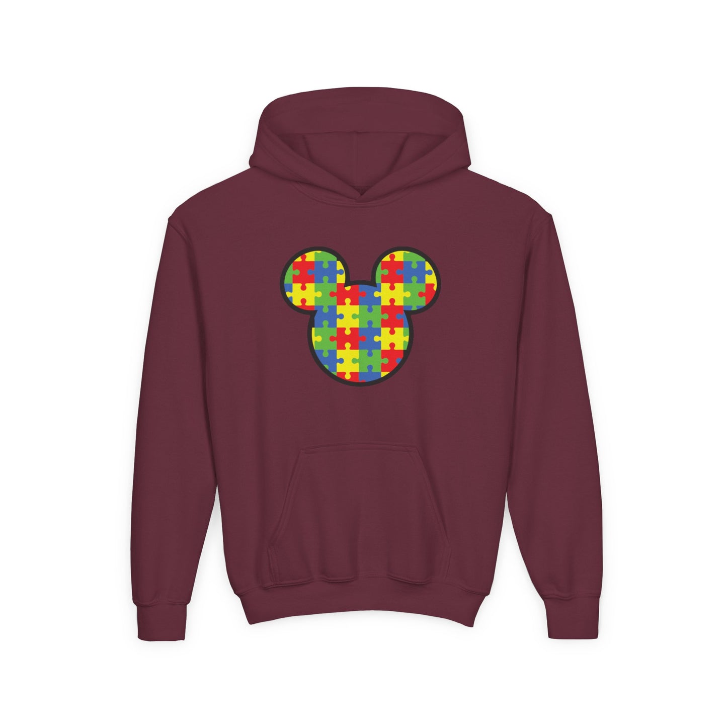 Colorful Puzzle Mickey Mouse Youth Hoodie - Perfect for Autism Awareness