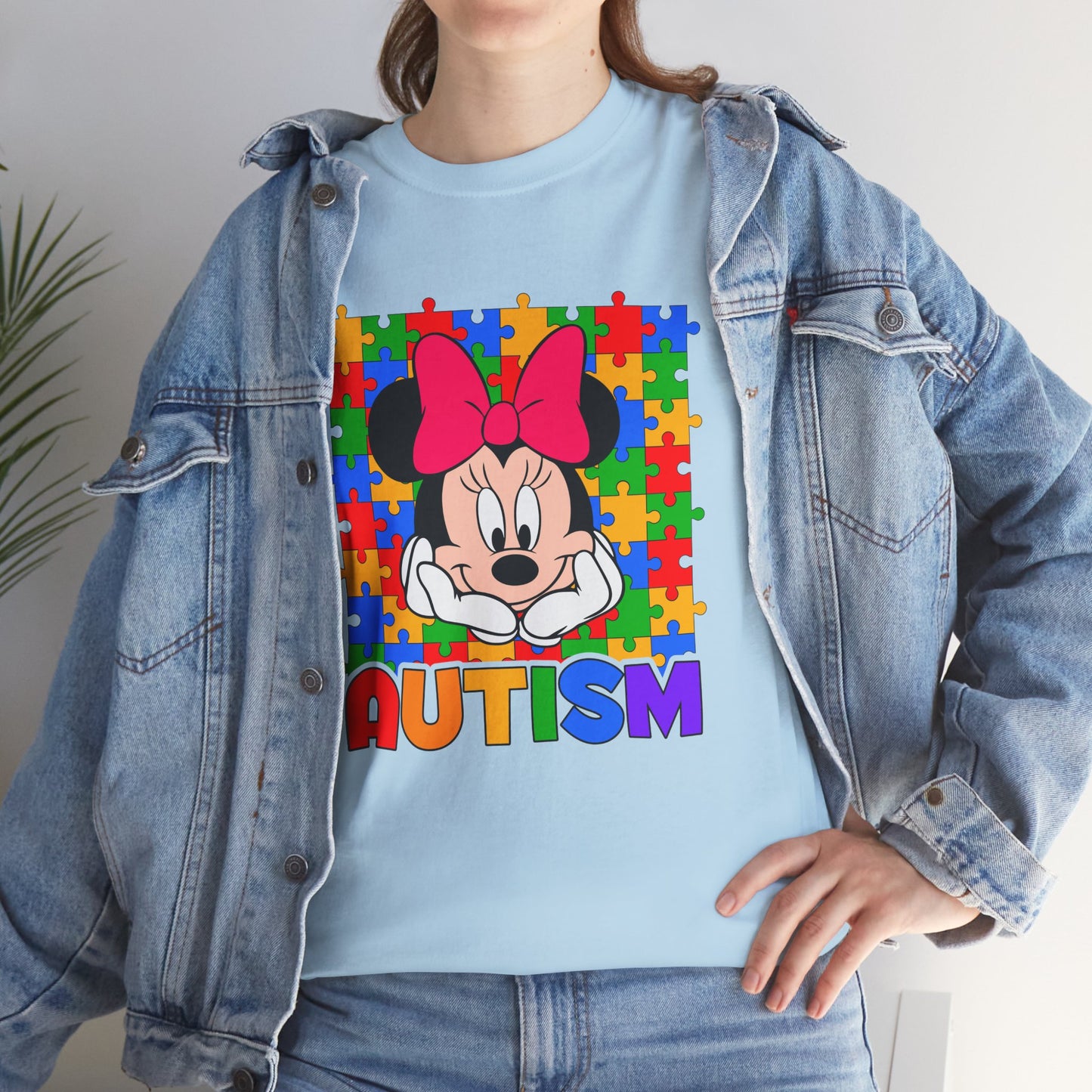 Autism Awareness T-Shirt — Colorful Puzzle Heart Minnie Design