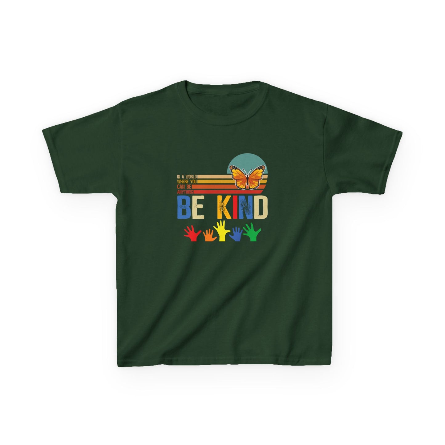 Be Kind Kids Heavy Cotton Tee - Colorful Butterfly Design