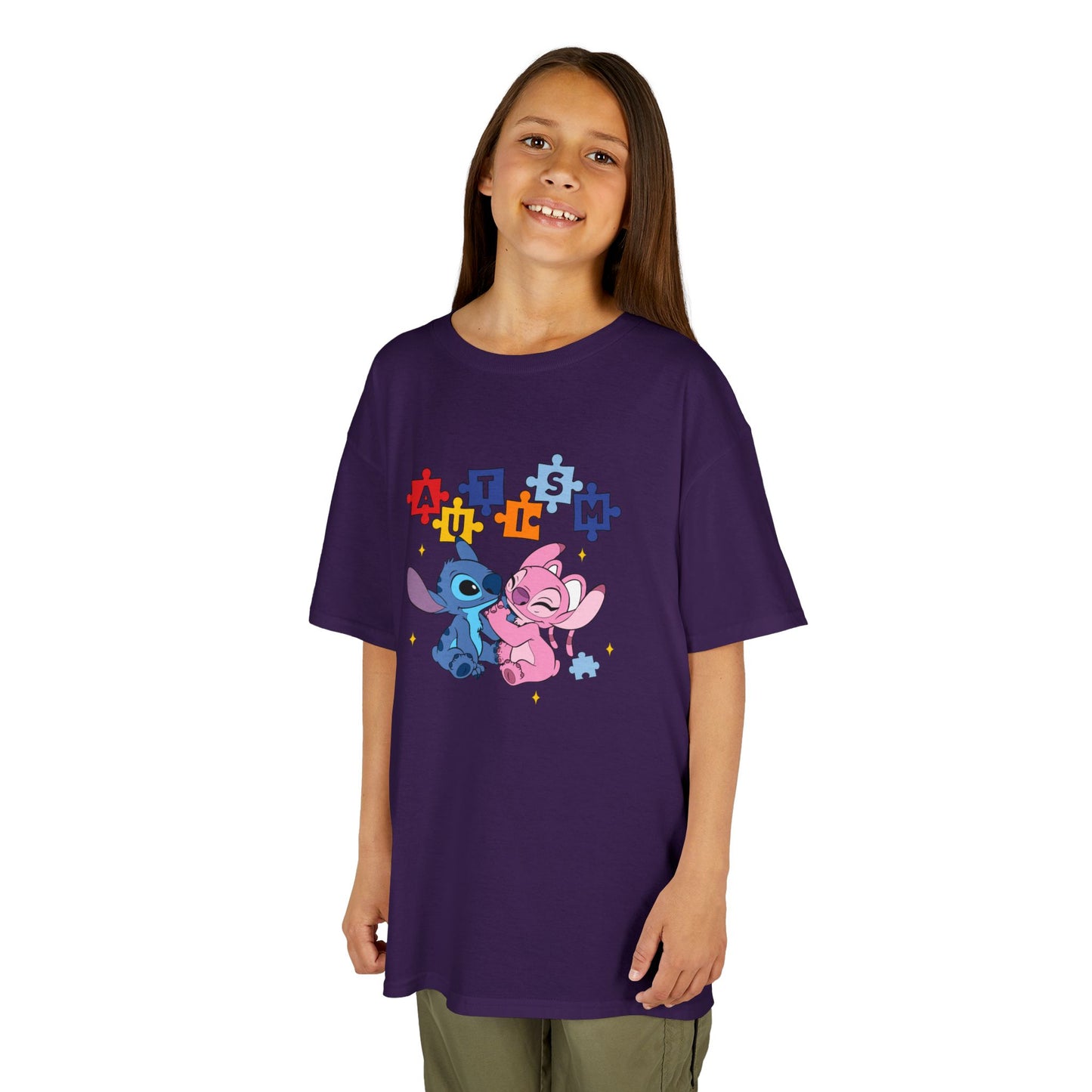 Kids Tee — Cute Stitch & Angel Heart Puzzle Design