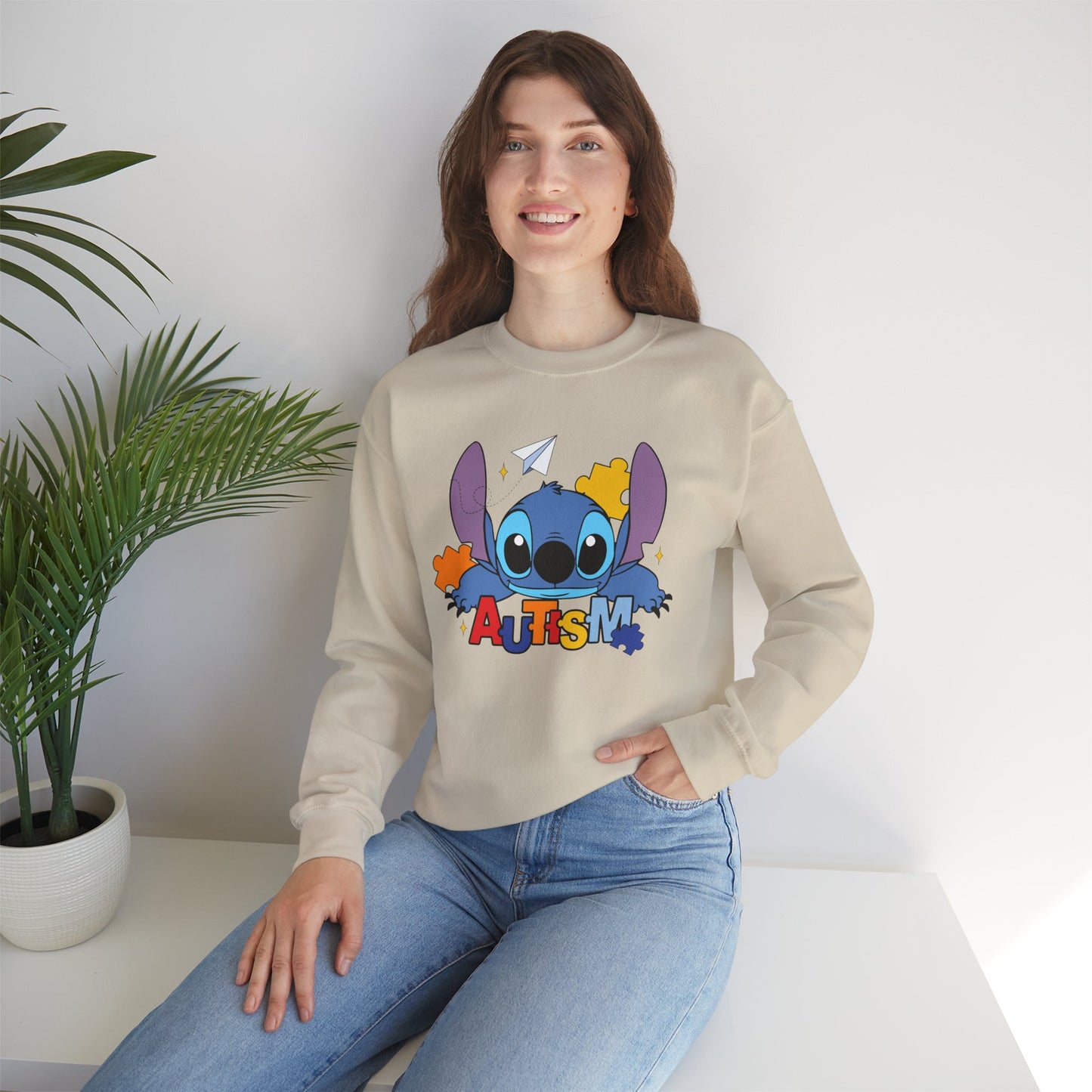 Autism Awareness Crewneck Sweatshirt — Colorful Puzzle Design