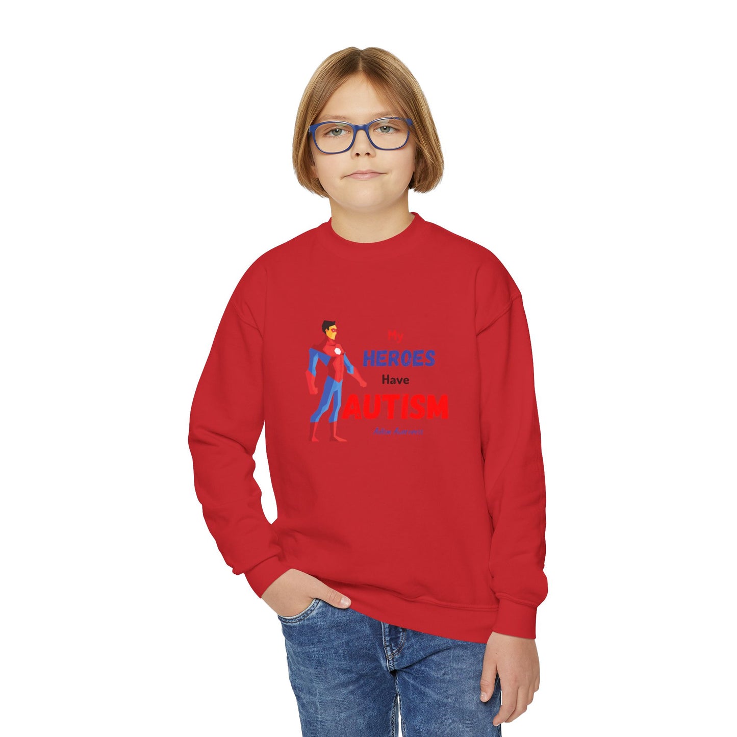 Youth Crewneck Sweatshirt - My Heroes Have Autism