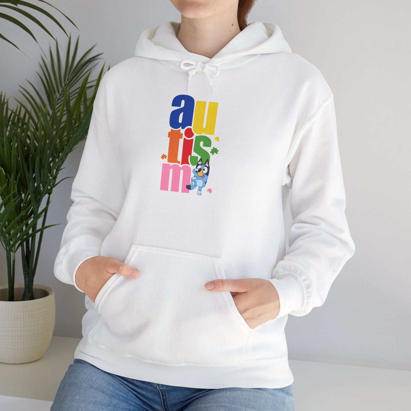 Autism Awareness Hoodie — Colorful Vertical “autism” Design