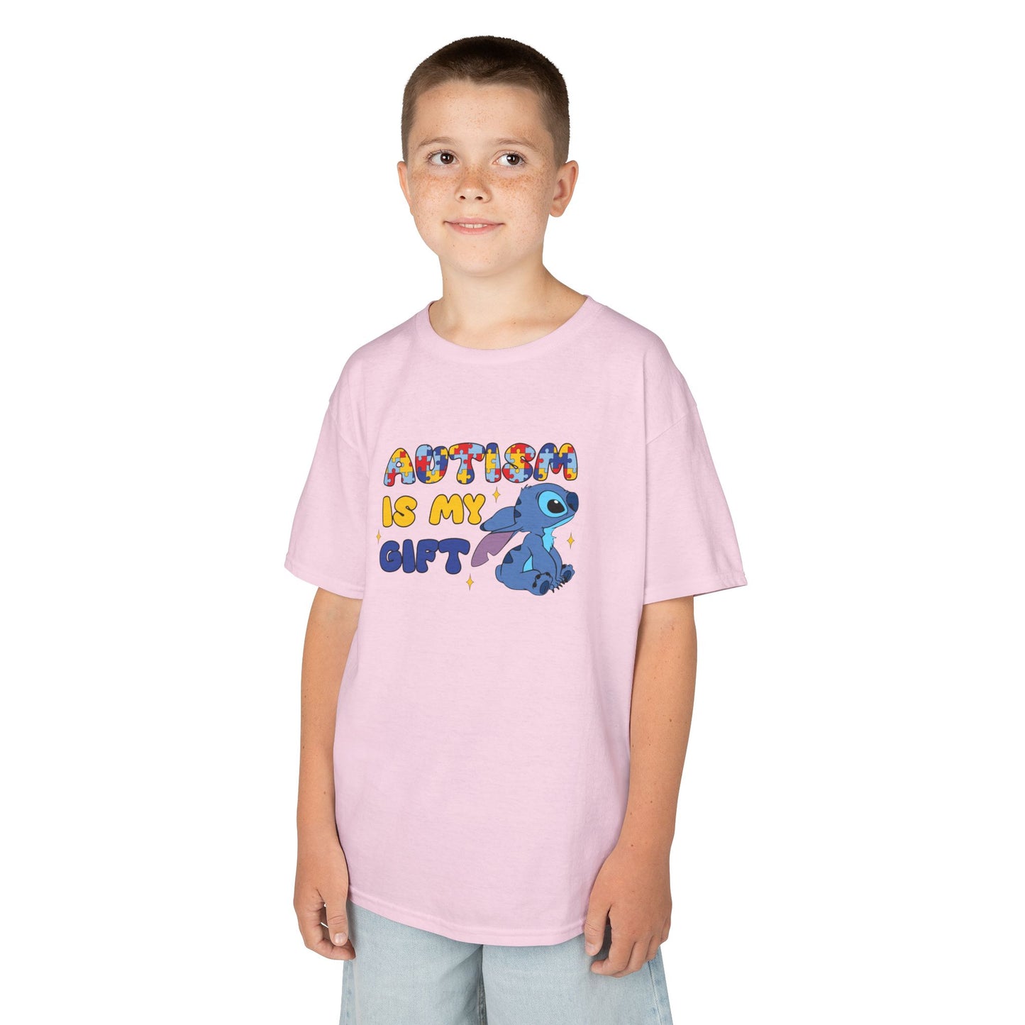 Kids T-Shirt — "Autism Is My Gift" Colorful Puzzle Heart Design