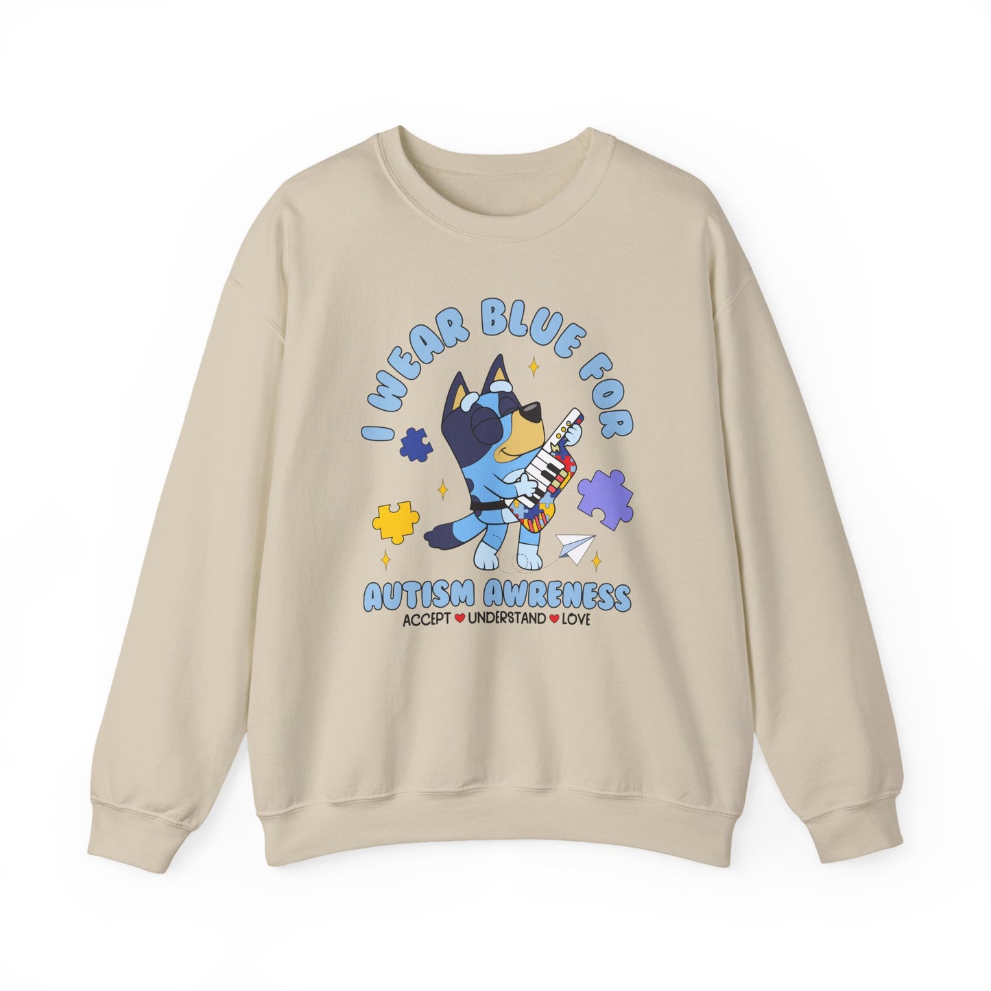 Autism Awareness Crewneck — "I Wear Blue for Autism Awareness" Sweatshirt