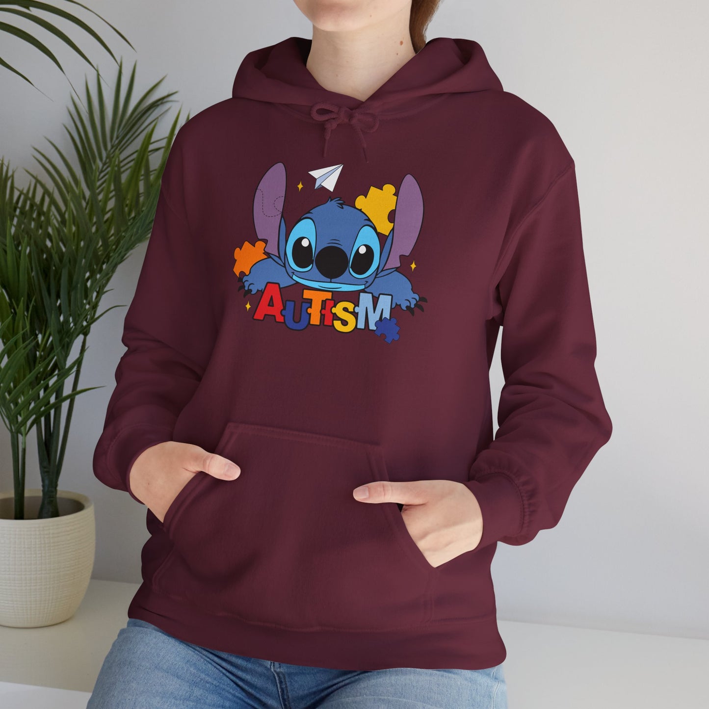 Autism Awareness Hoodie — Cute Cartoon Character with Puzzle Pieces