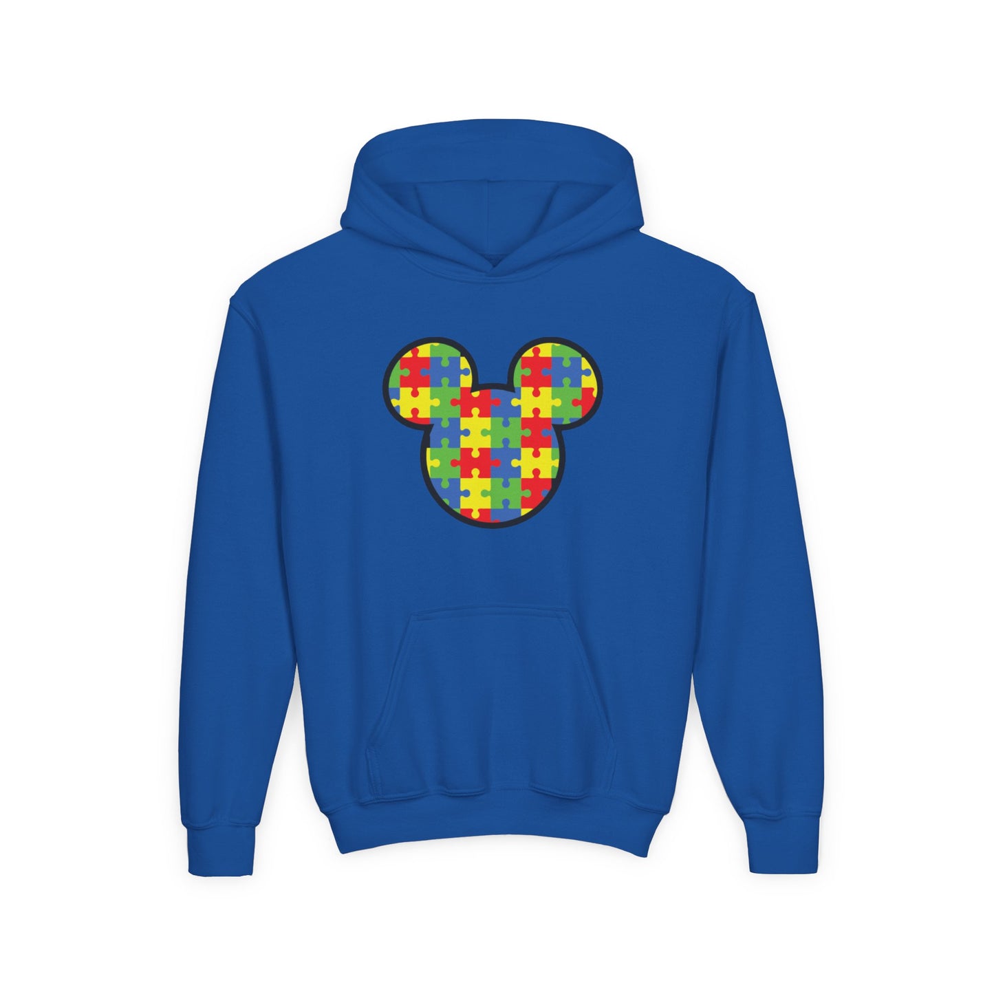 Colorful Puzzle Mickey Mouse Youth Hoodie - Perfect for Autism Awareness