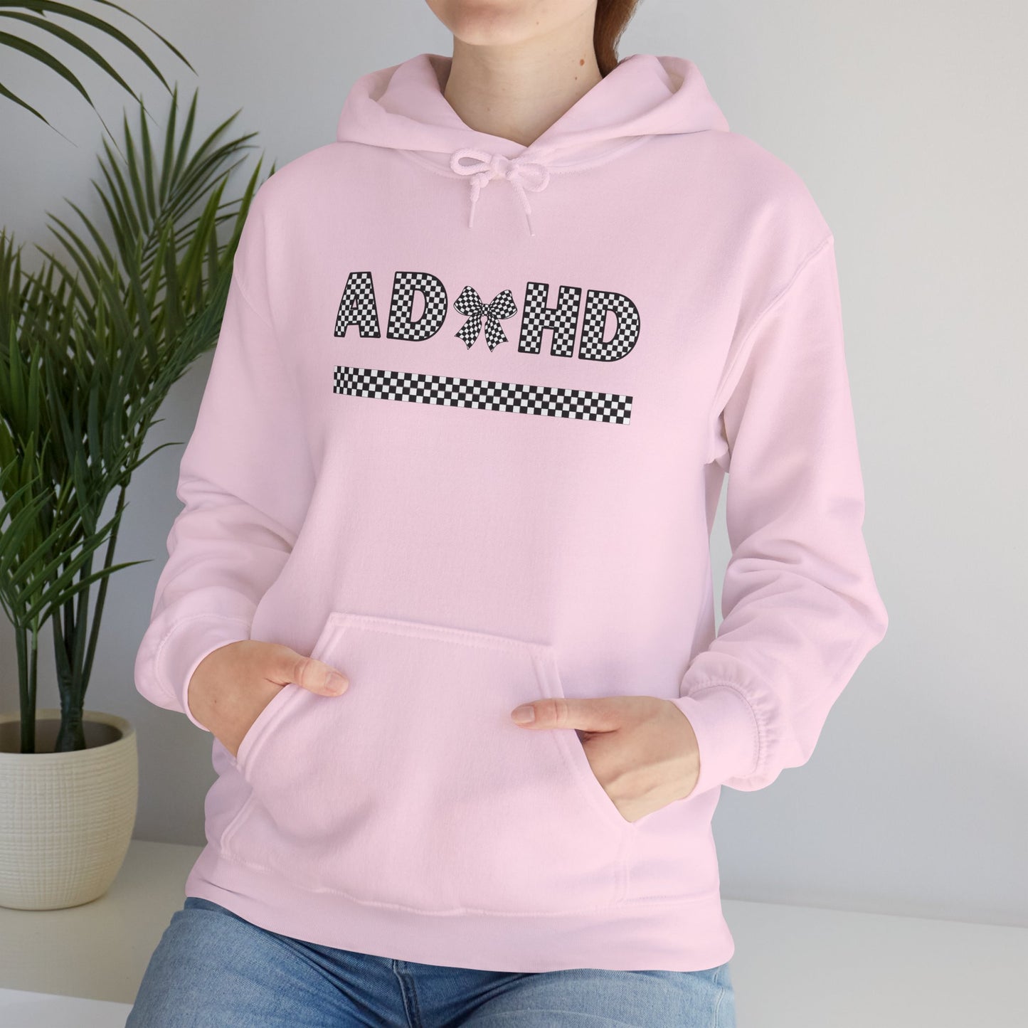 ADHD Bow Checkered Hooded Sweatshirt