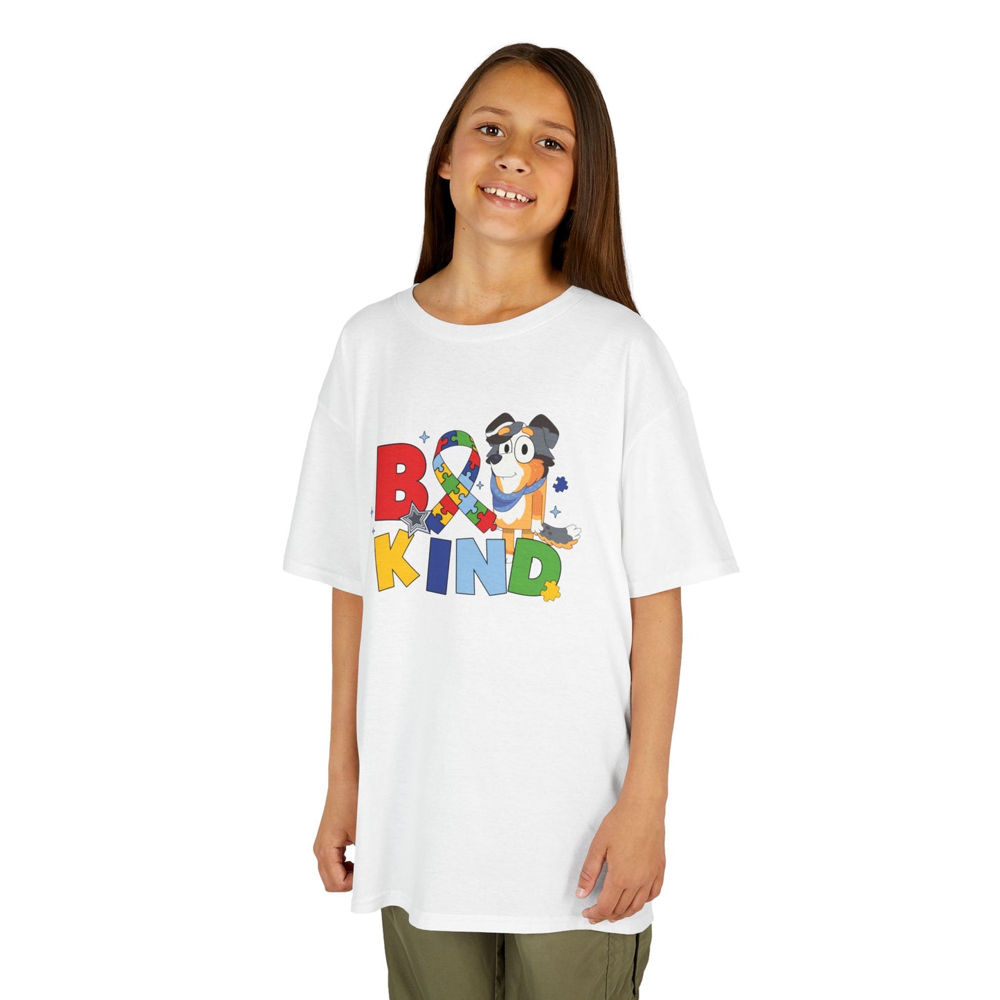 Kids Tee — "Be Kind" Colorful Autism Awareness Ribbon Design