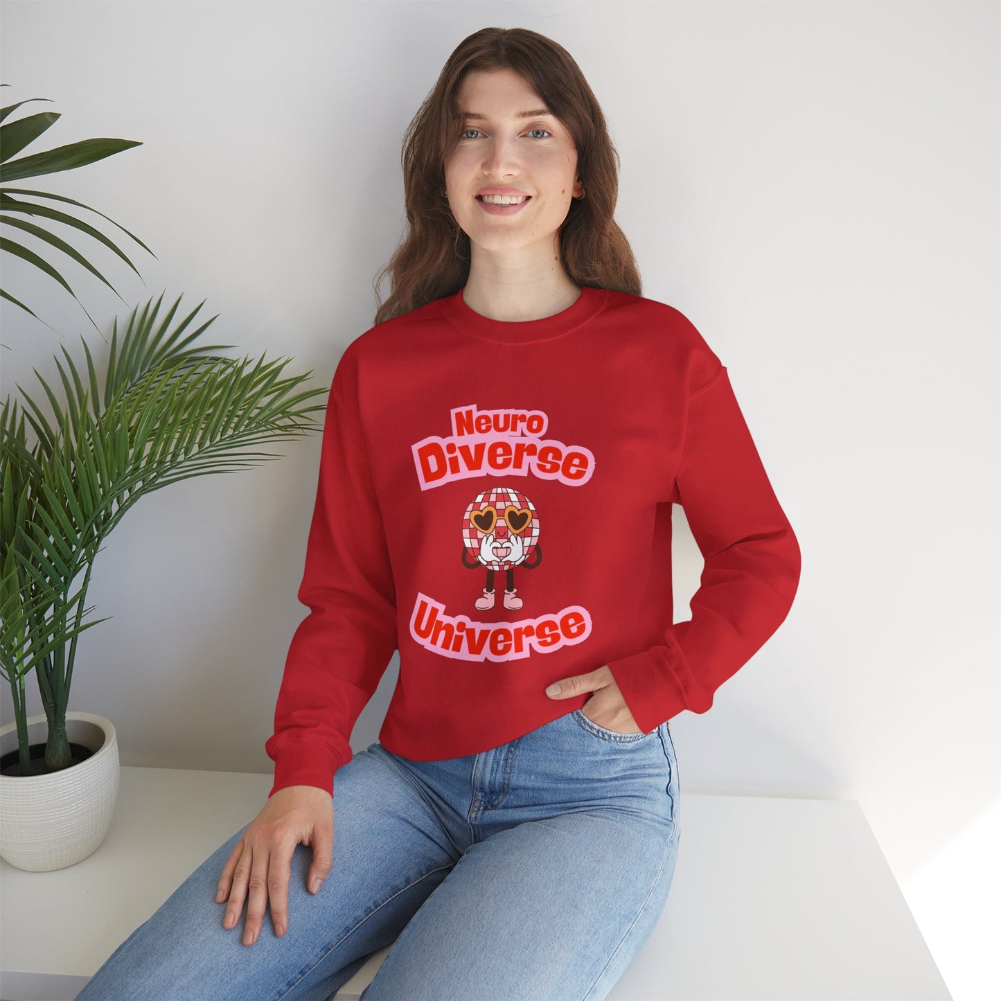 Neuro Diverse Universe Sweatshirt — Cute Brain Character Autism Pride Crewneck