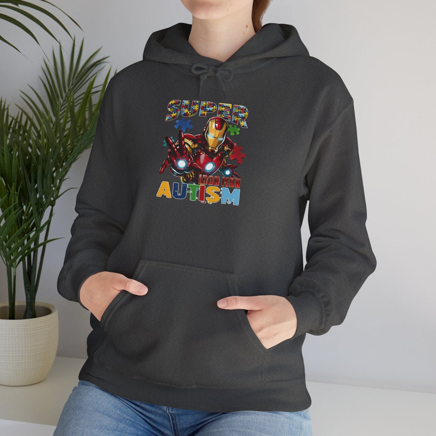 Autism Awareness Hoodie — "Super Mom with Autism" Colorful Puzzle Design
