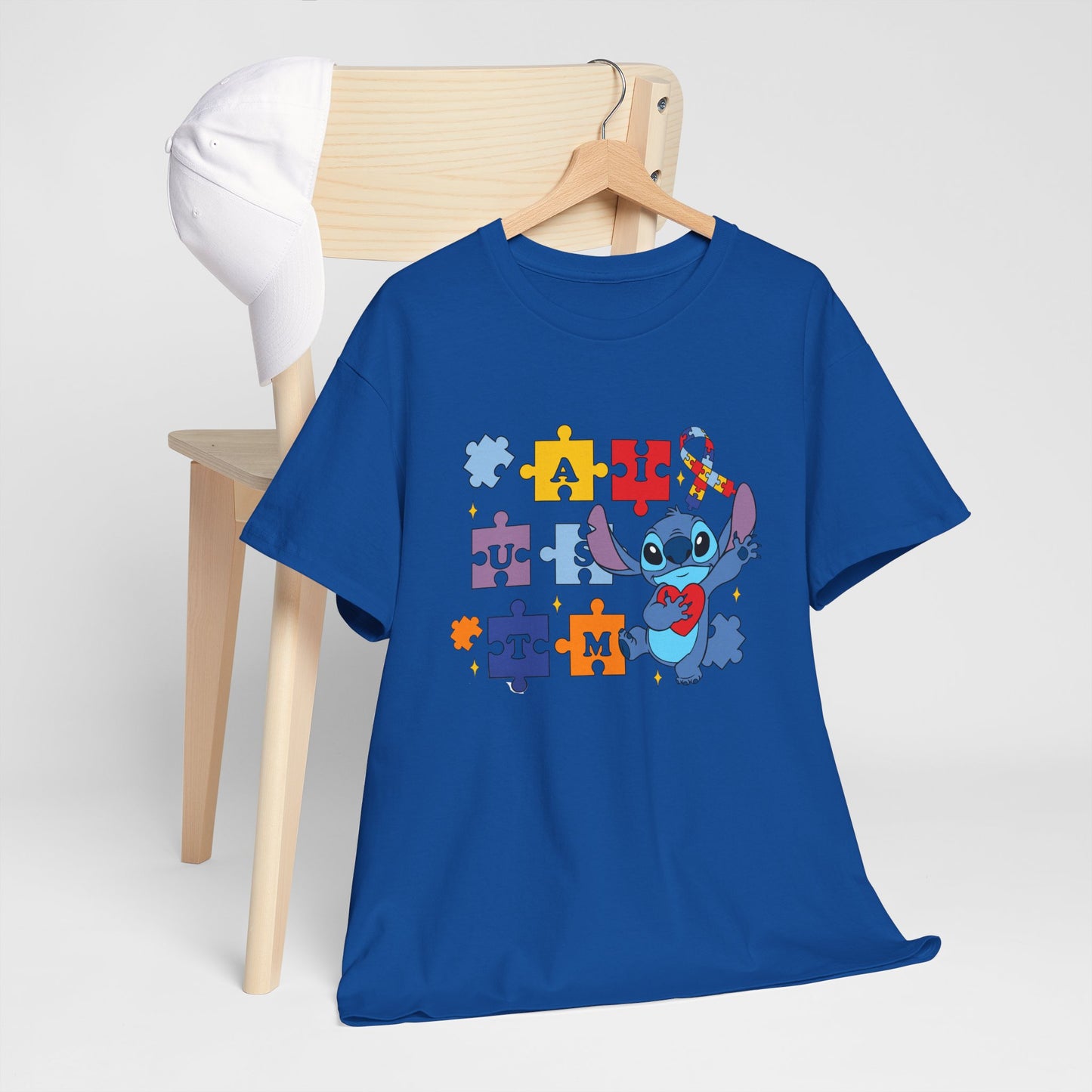 Autism Awareness Puzzle Heart Tee - Cute Blue Alien Character