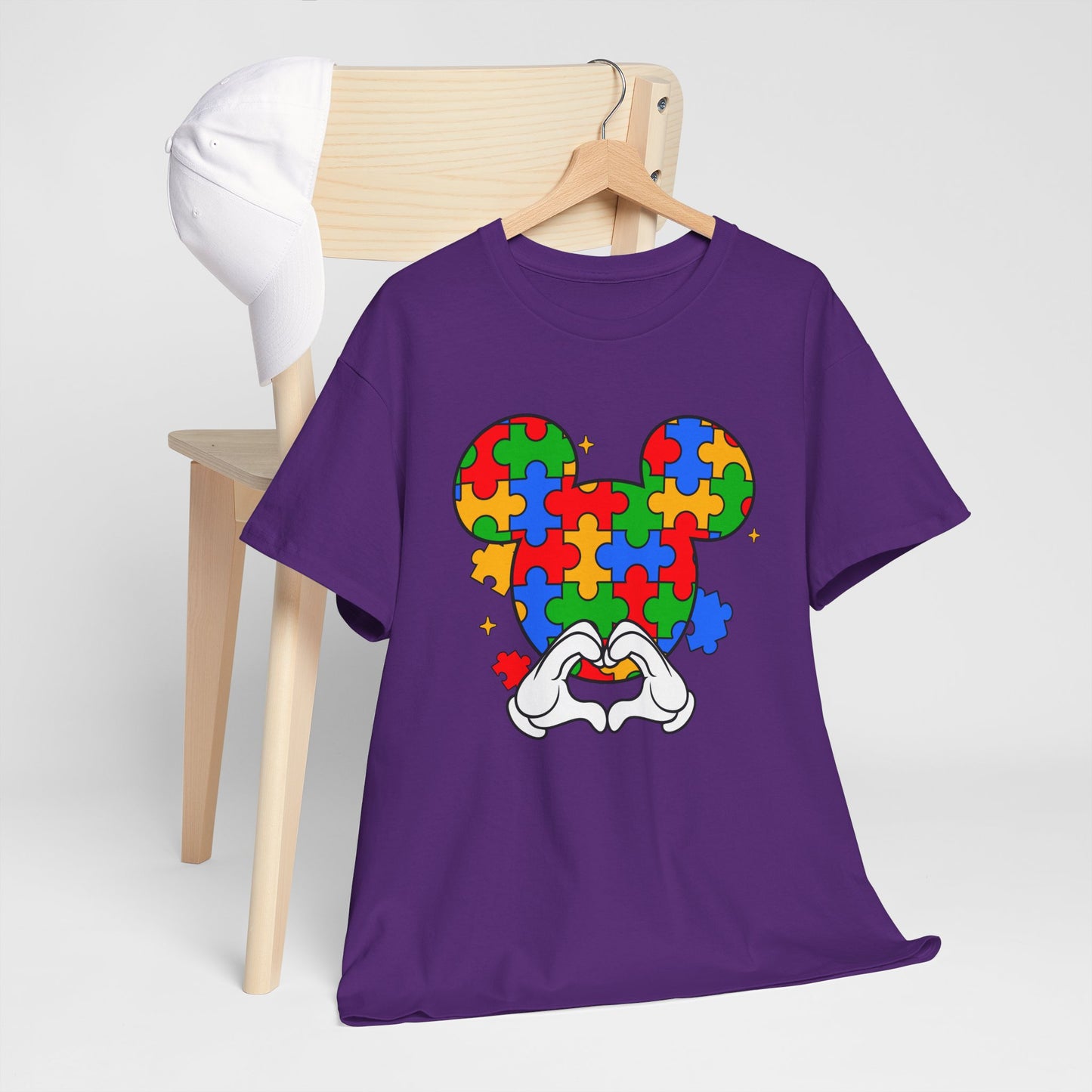 Autism Puzzle Mickey Ears T-Shirt — Colorful Puzzle Piece Heart Tee