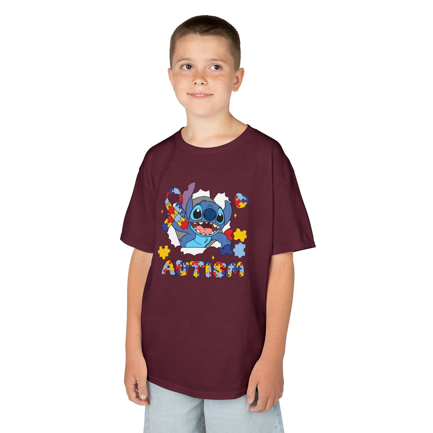 Kids Tee — Cute Stitch Autism Puzzle Heart Design