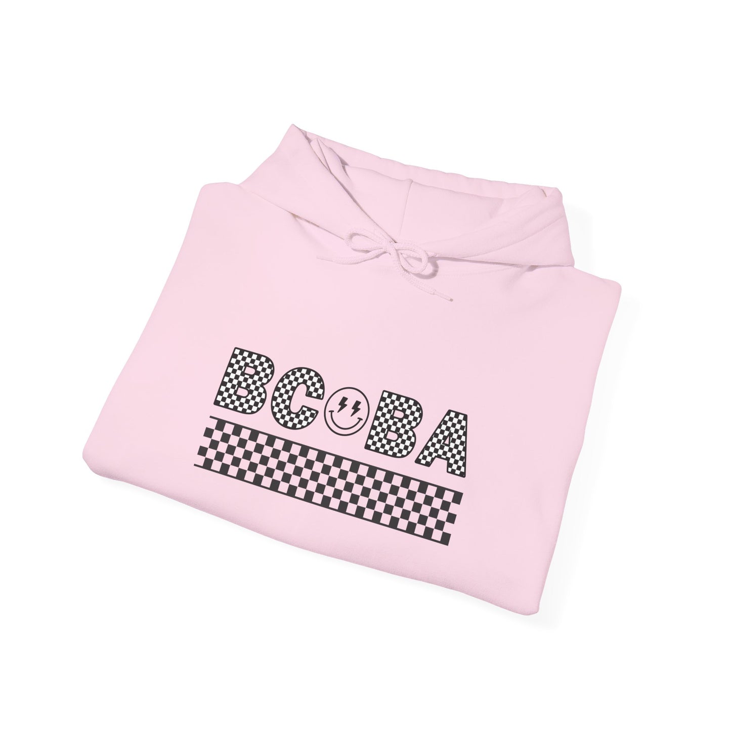 BCBA Smile Checkerboard Hoodie — Cute Bubble Tea Graphic Sweatshirt