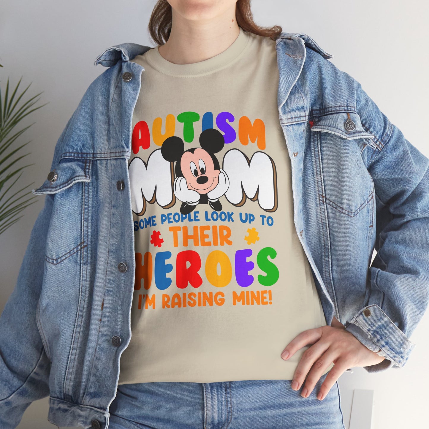 Autism Mom T-Shirt — "Some People Look Up to Their Heroes I'm Raising Mine" Colorful Support Tee