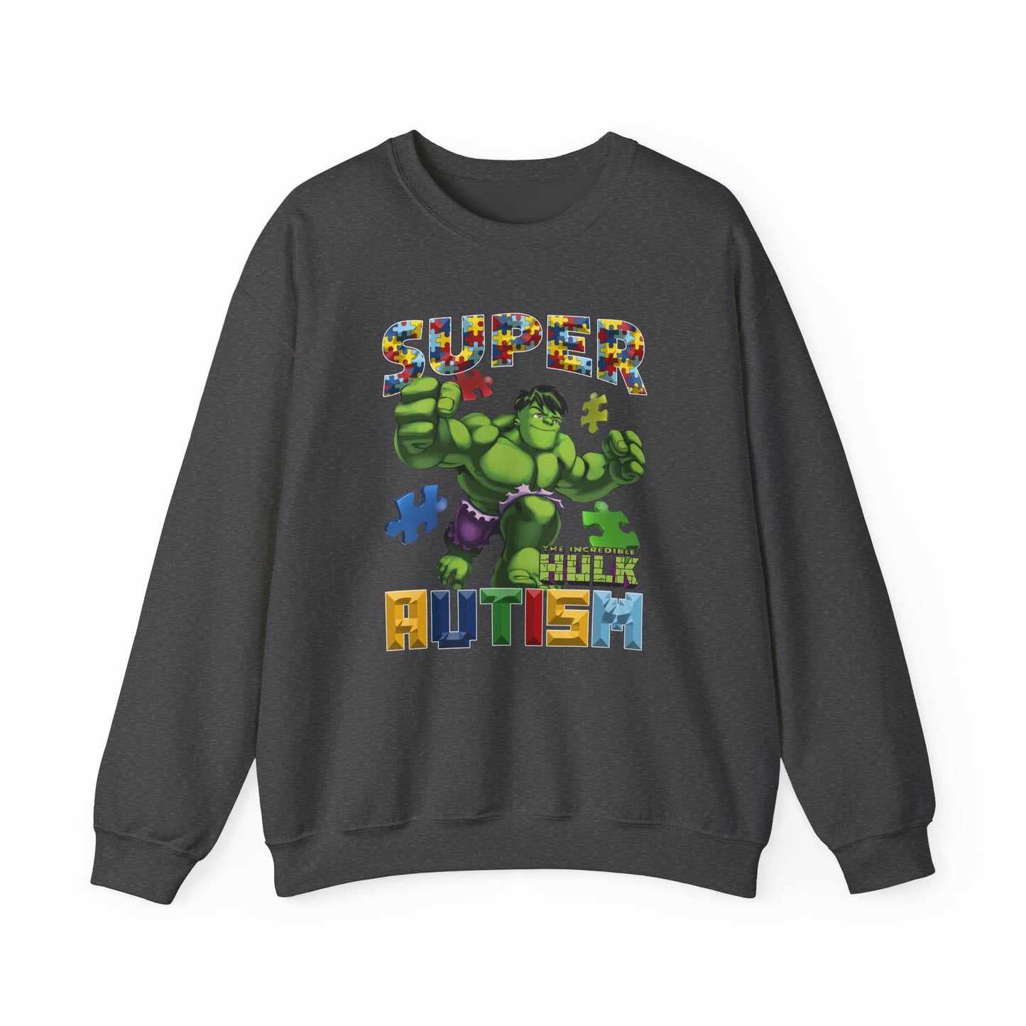 Autism Superhero Sweatshirt — "Super Autism" Puzzle-Print Crewneck