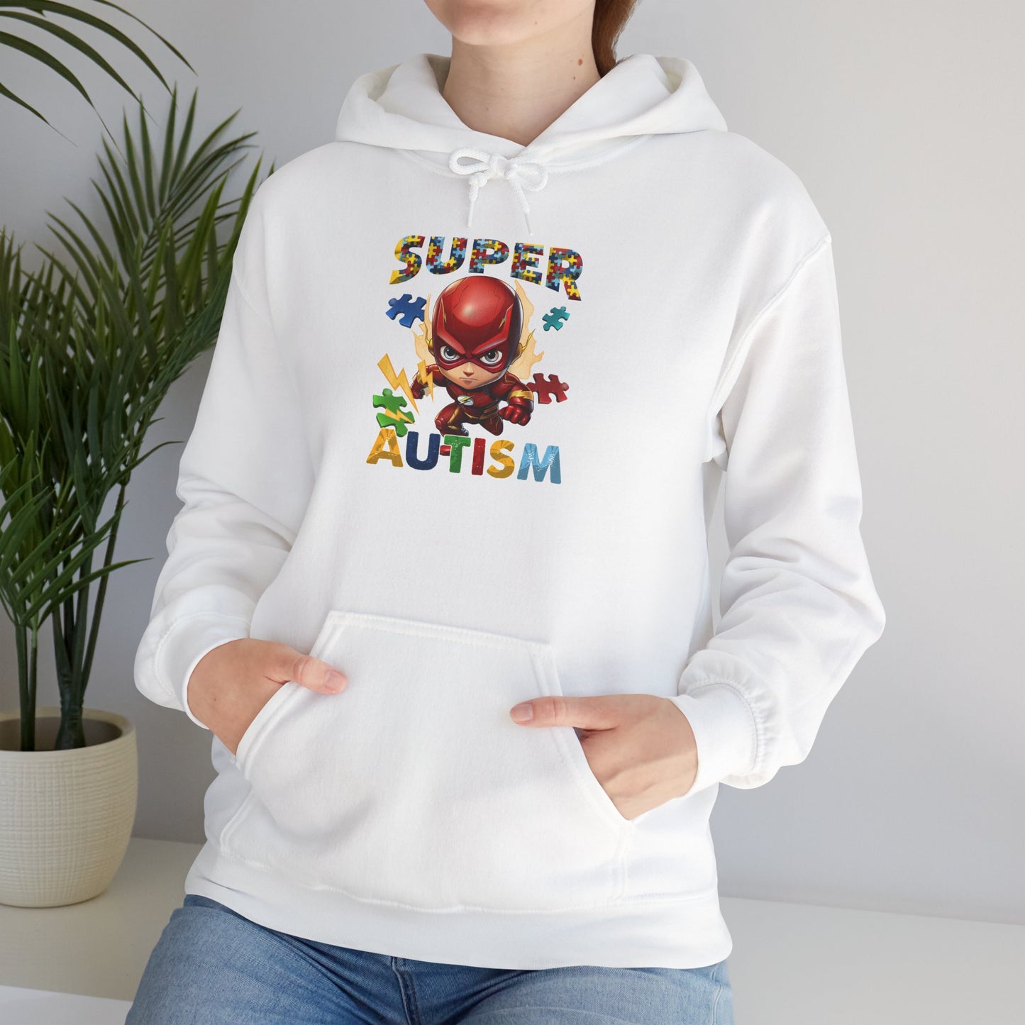Autism Awareness Hoodie — "Super Autism" Colorful Puzzle Hero Sweatshirt