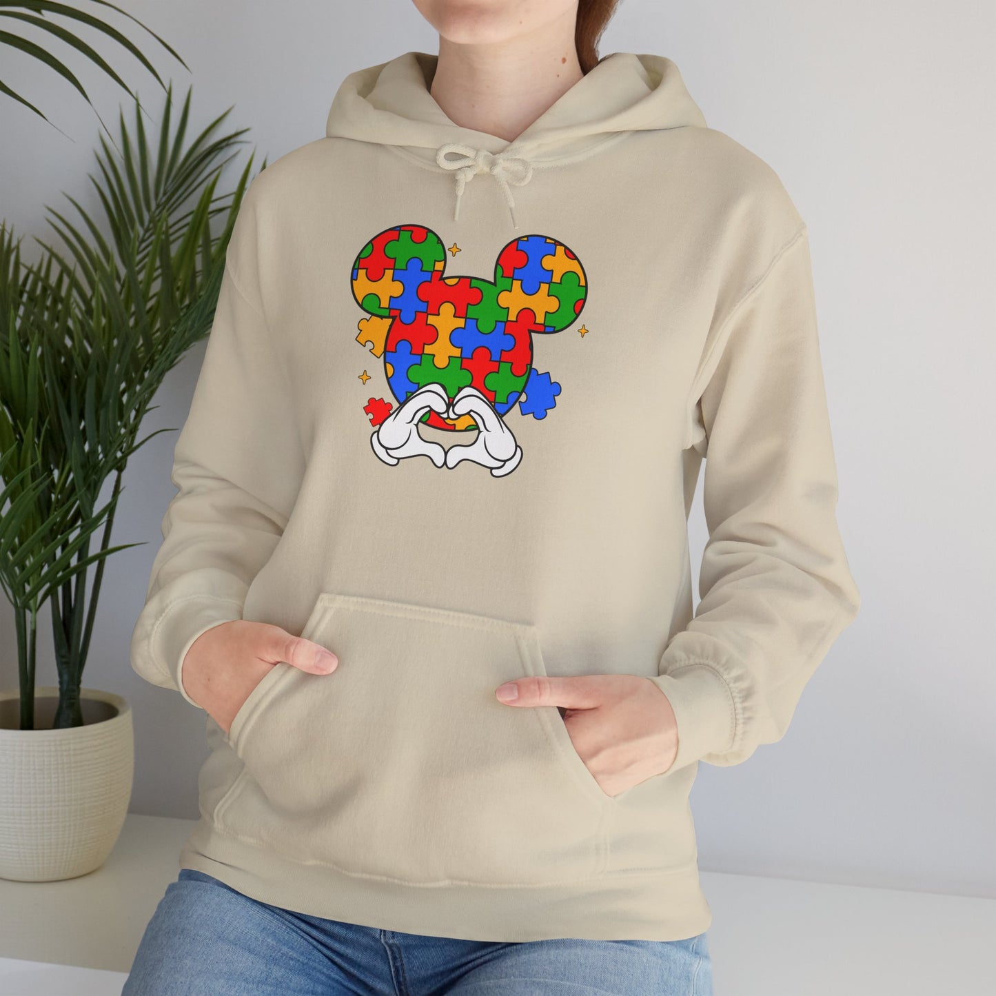 Autism Puzzle Mouse Hoodie — Colorful Puzzle Piece Mickey Silhouette Sweatshirt