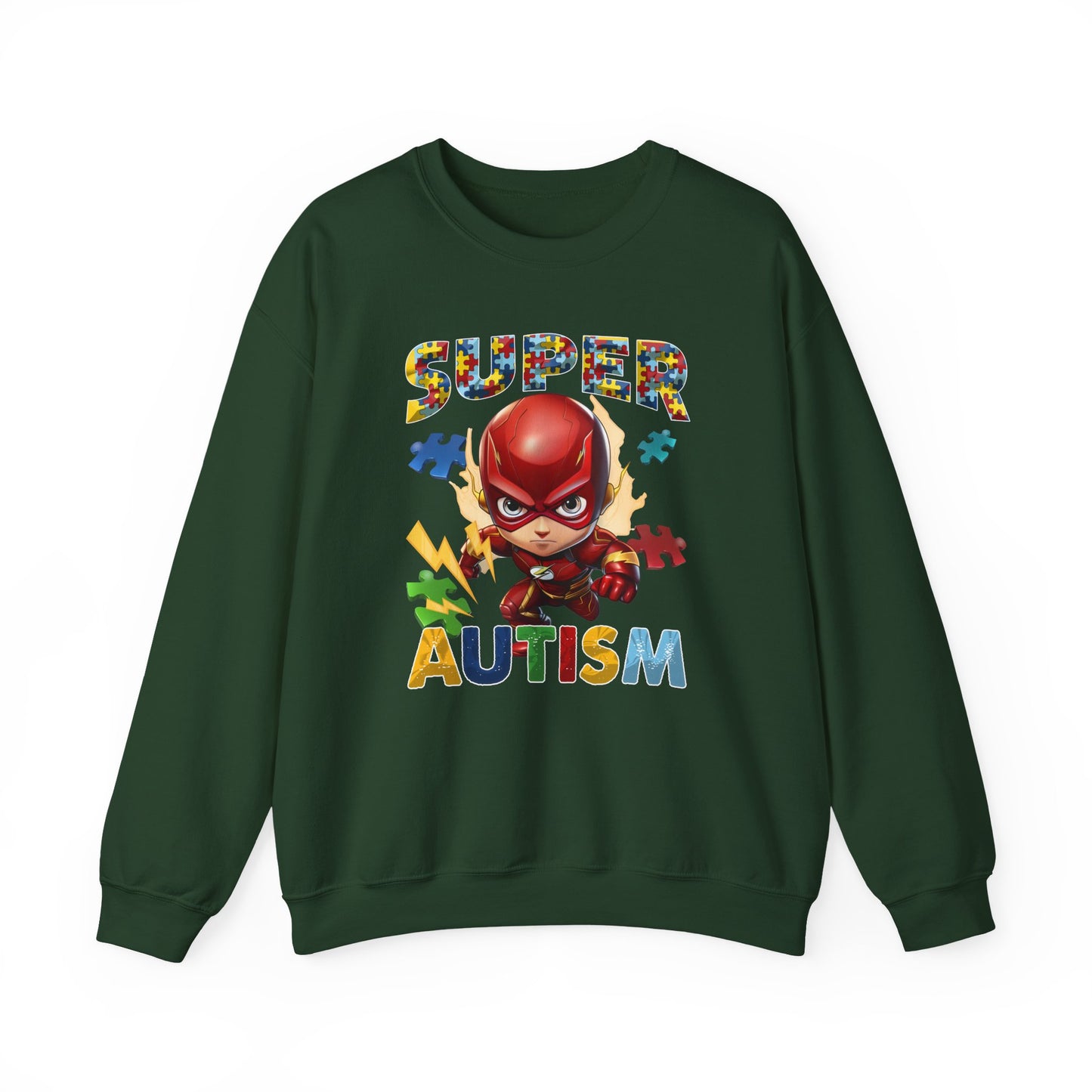 Autism Superhero Sweatshirt — Colorful Puzzle Piece Awareness Crewneck