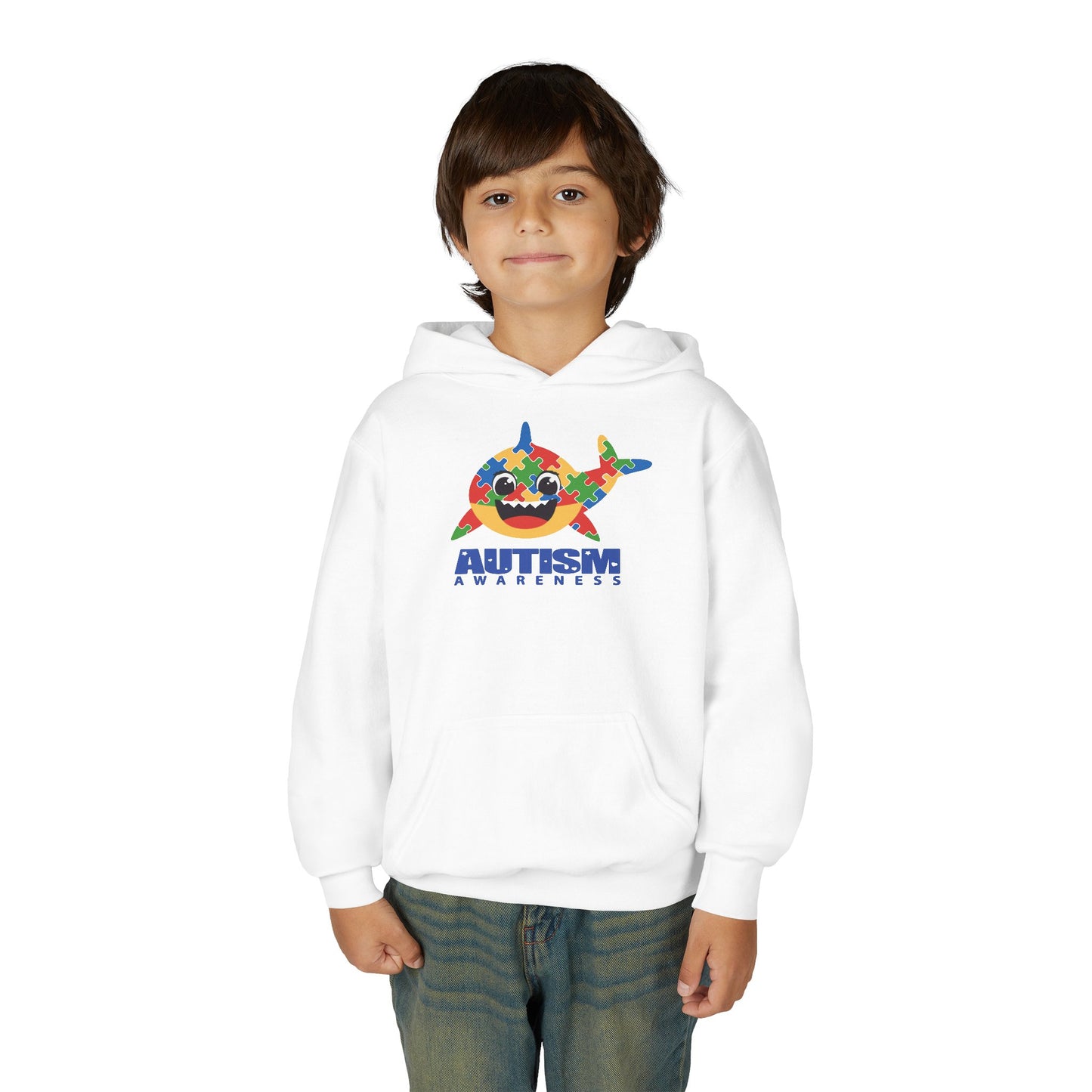 Autism Awareness Youth Hoodie - Colorful Shark Design
